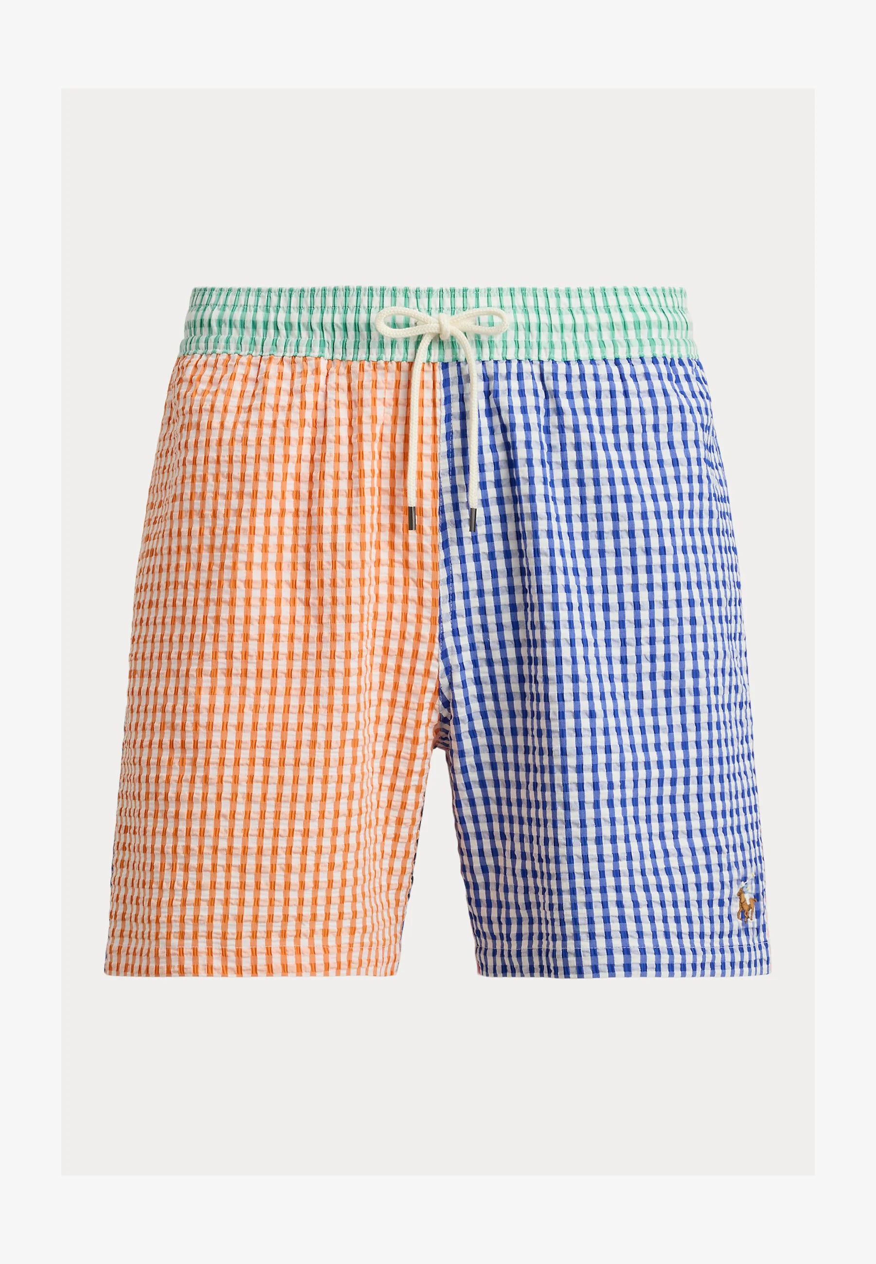 Plavkové šortky Polo Ralph Lauren Seersucker Gingham Traveler – modré, bílé