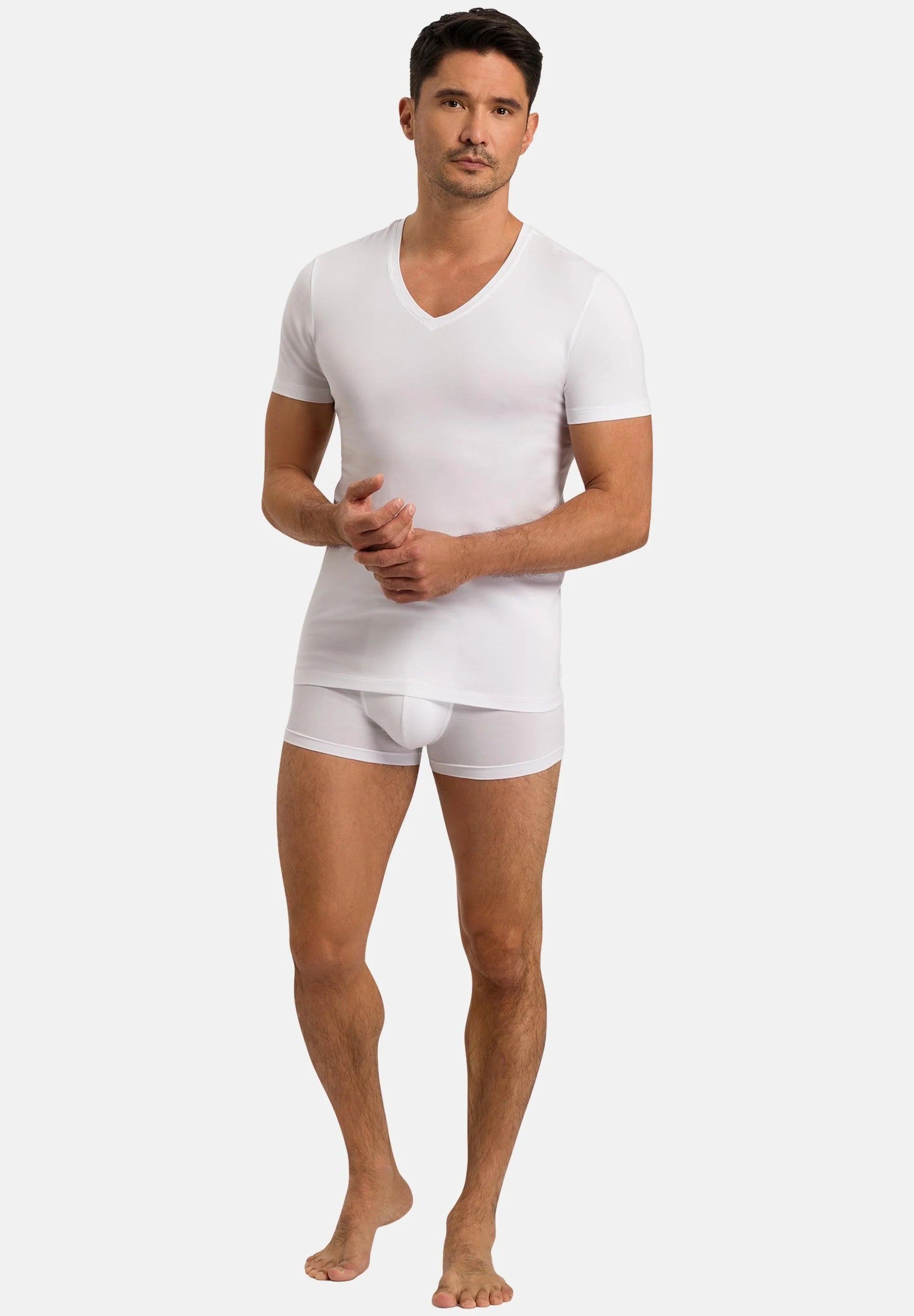 HANRO Lot de 2 boxers en coton stretch – Blanc, Bleu foncé