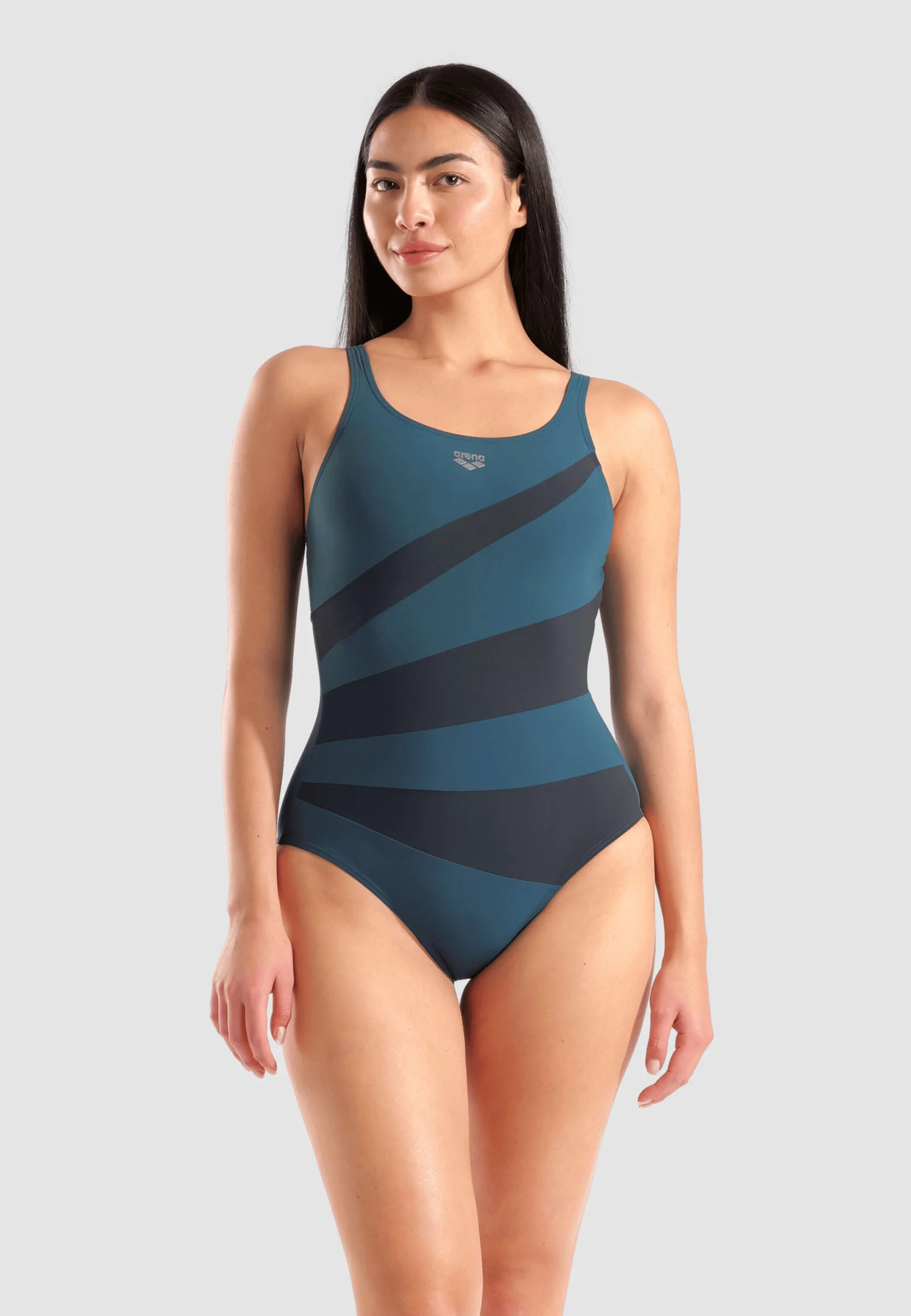 Jednodílné plavky Arena Isabella Wing Back – Mangrove, Night Grey