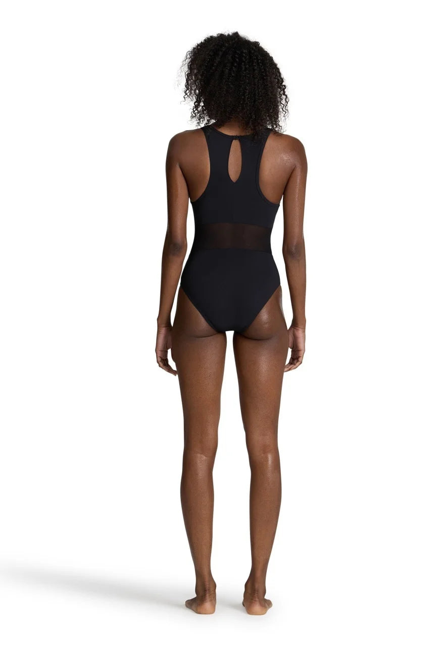 Arena Mesh Panels Vent Back One-Piece Swimsuit – Black