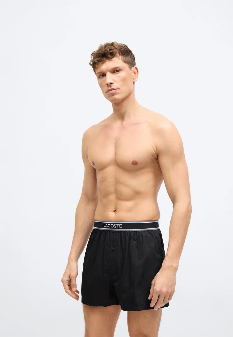 Lacoste 3 Pack Loose Cotton Boxer Shorts – Black