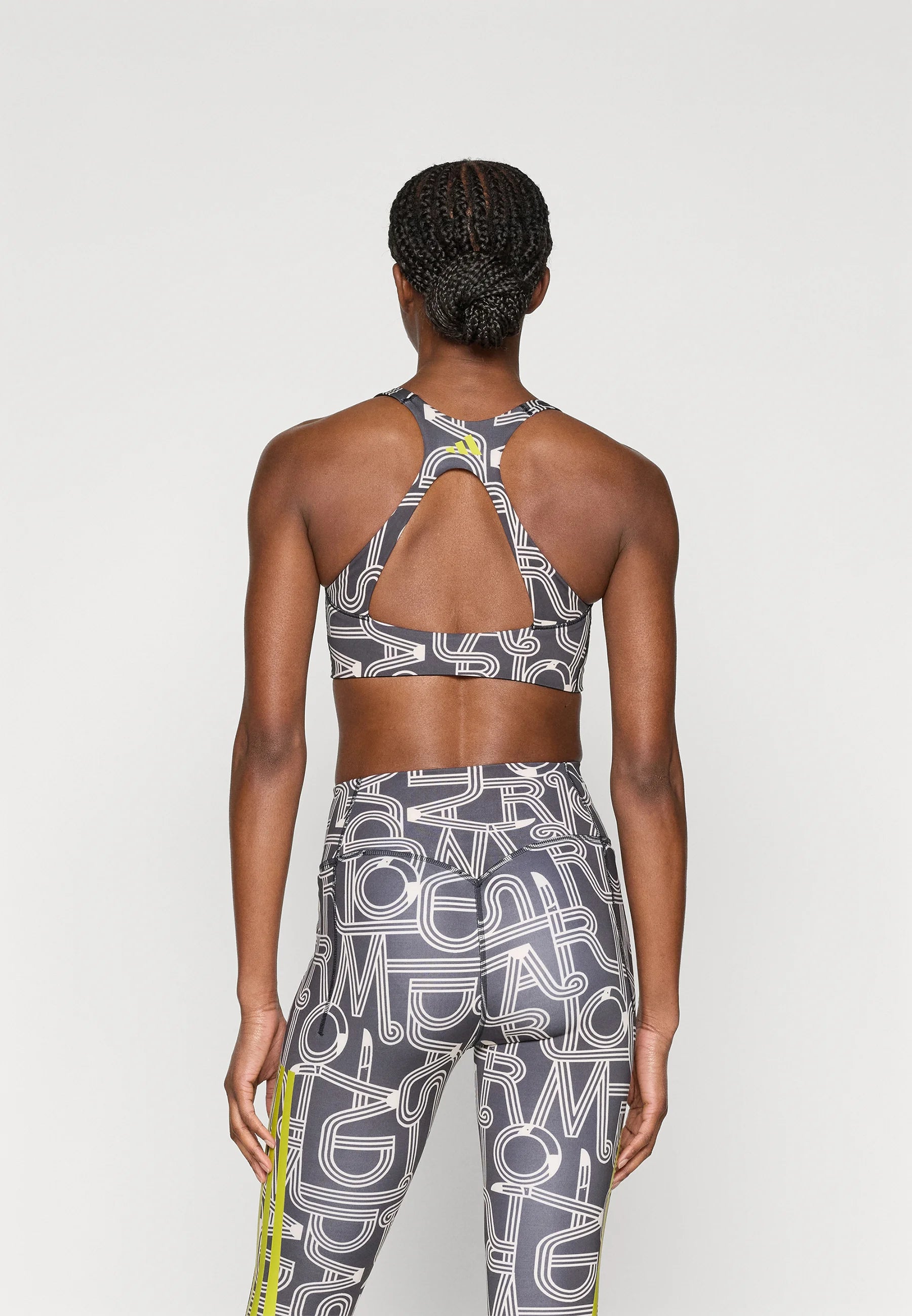 Soutien-gorge à maintien moyen Adidas x Farm Rio Optime - Noir, Lin cristal, Unity Lime