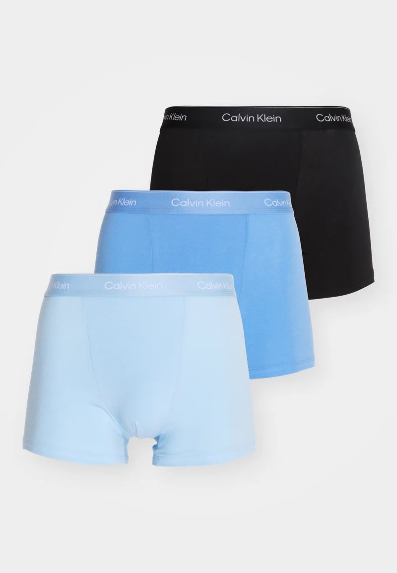 Calvin Klein Icon Cotton Stretch Relaxed Fit Trunks - Lot de 3 - Noir, Glacier, Blue Bell