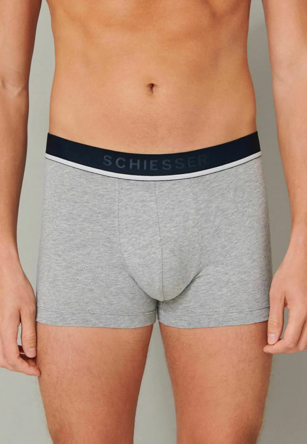Schiesser 95 5 Cotton Trunks 3 Pack – Navy, Light Grey Melange, Red