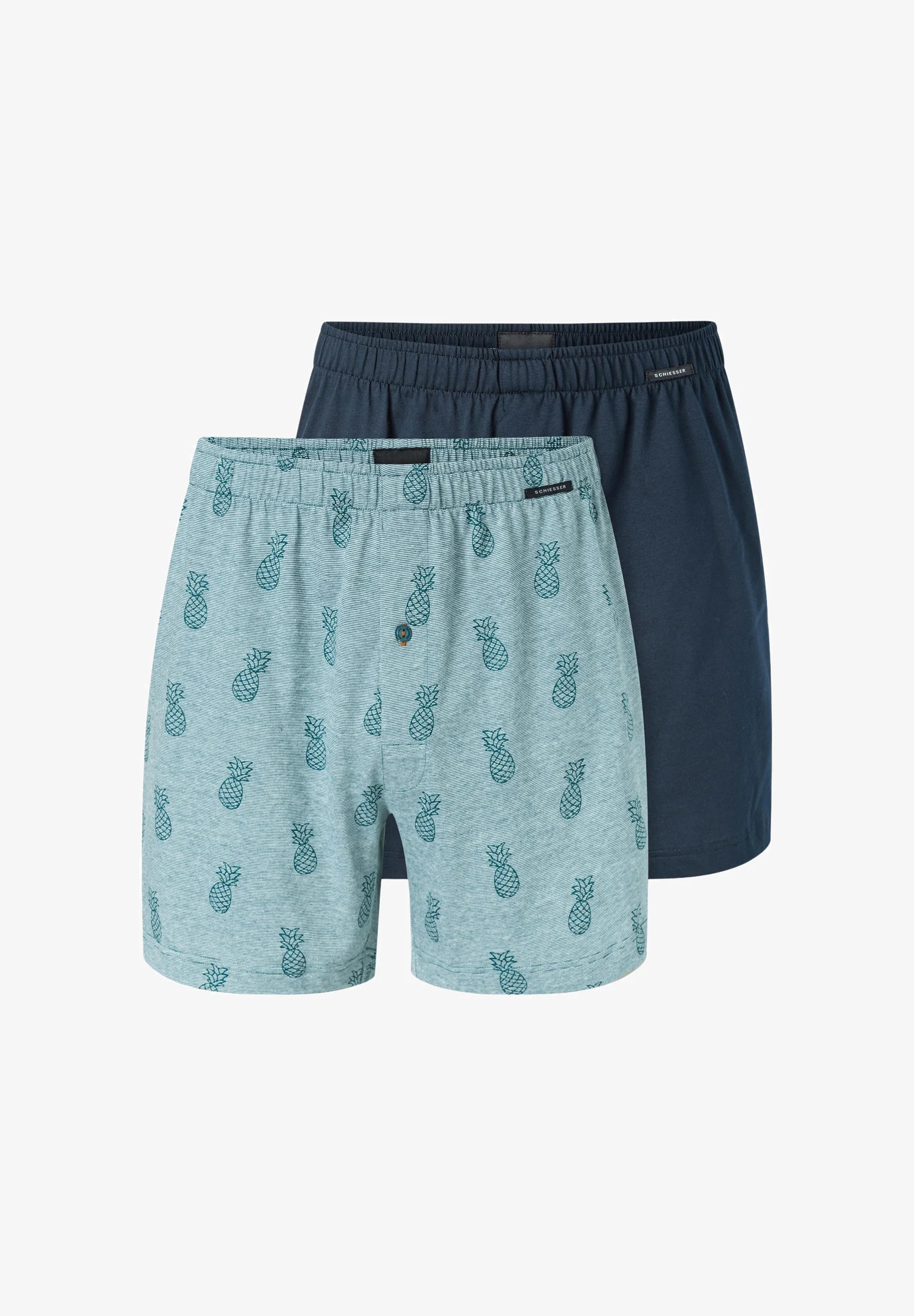 Schiesser Classic Cotton Boxer Shorts – Dark Blue, Turquoise