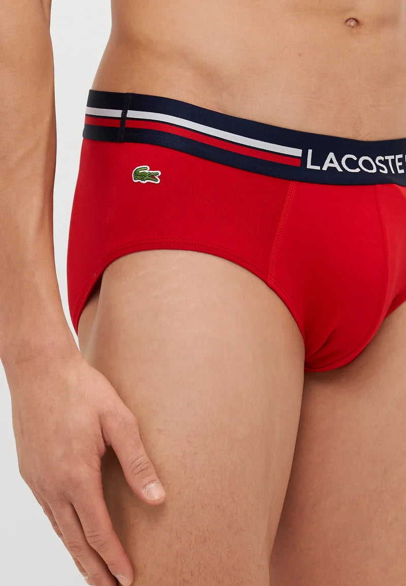 Lacoste Stretch Cotton Briefs 3 Pack – Navy Blue, Silver Chine, Red