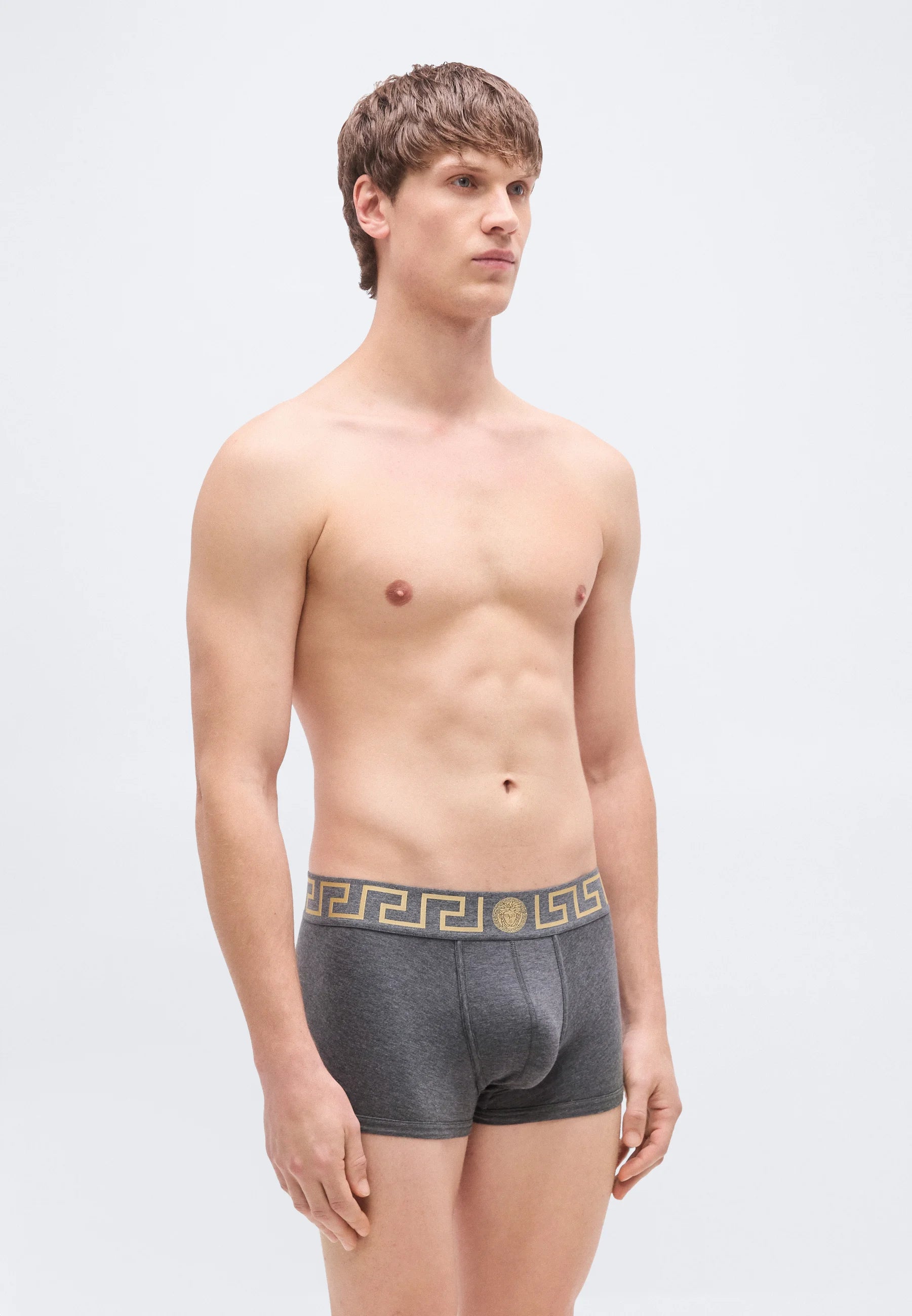 Versace Cotton Stretch Low Rise Trunks – Grey, Gold-Coloured