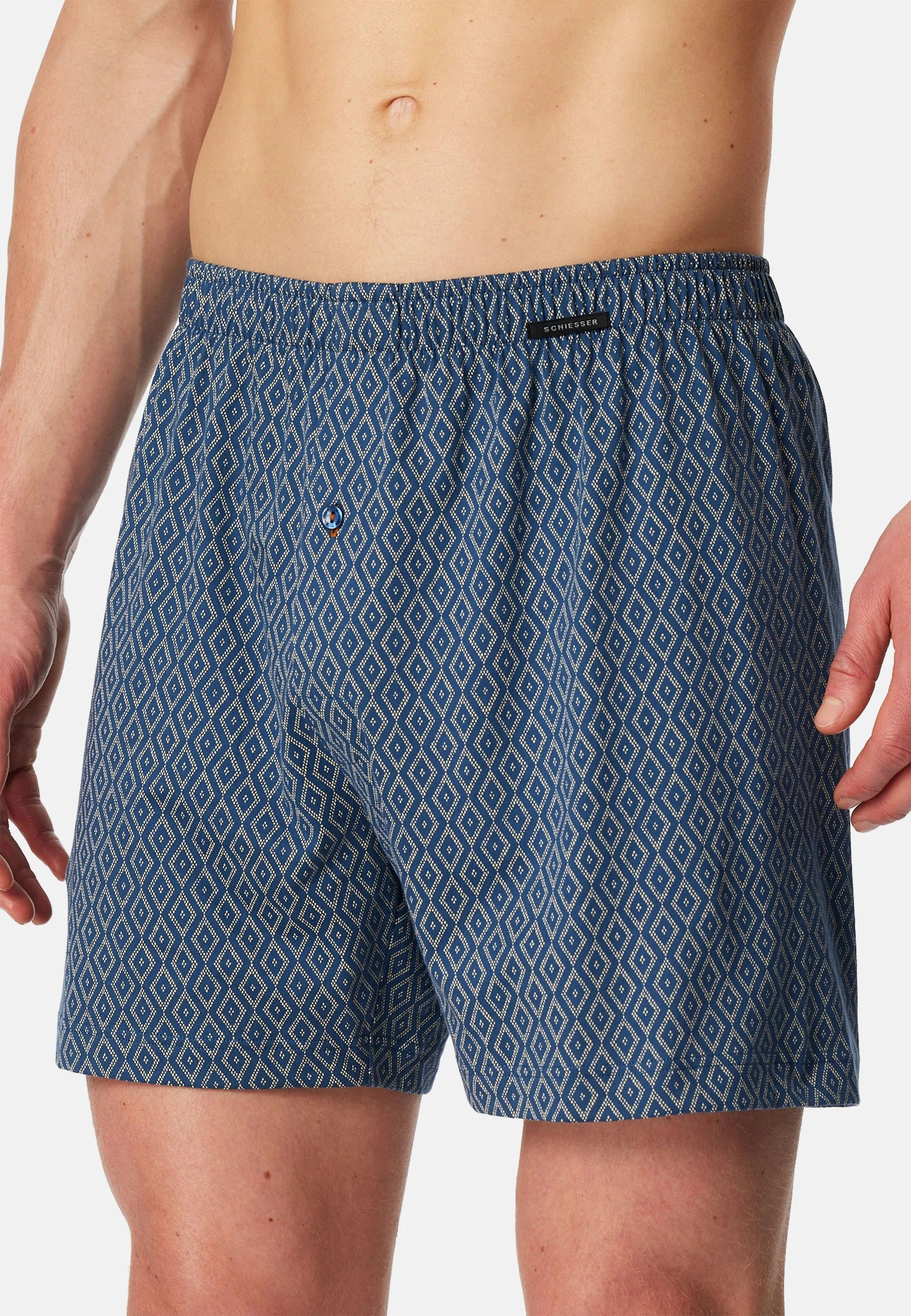 Schiesser Cotton Boxer Shorts 4 Pack – Dark Blue, Patterned