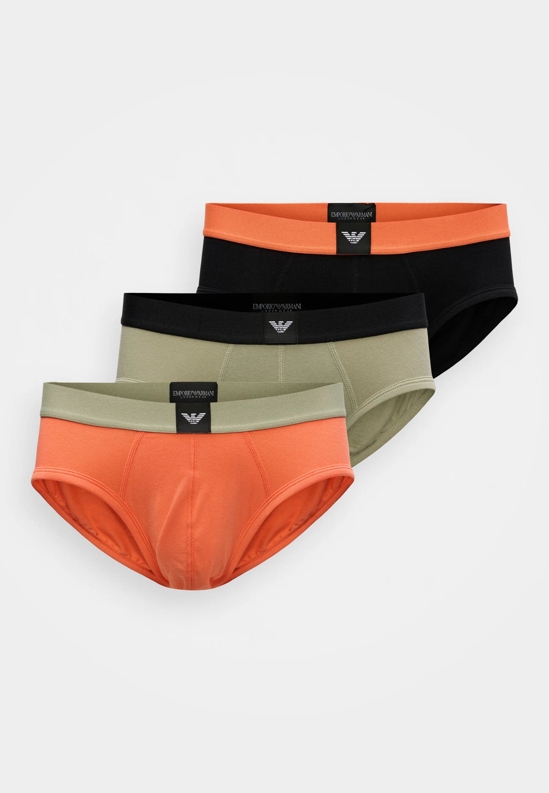 Lot de 3 slips Emporio Armani ESSENTIAL Logo Label - Noir, Sauge, Camélia