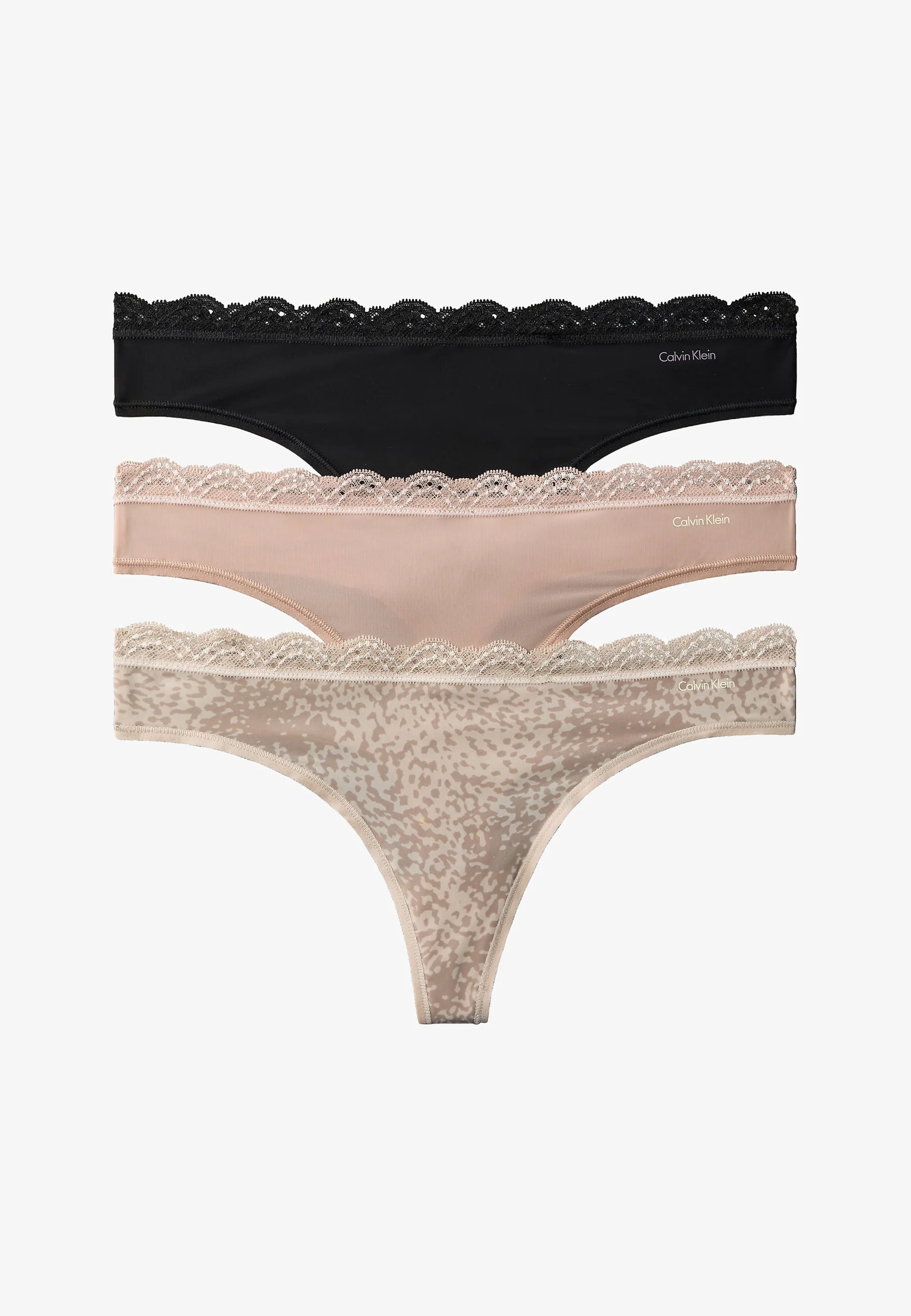 Calvin Klein 3-Pack Thongs – Black, Cedar, Animal Wave Oxford