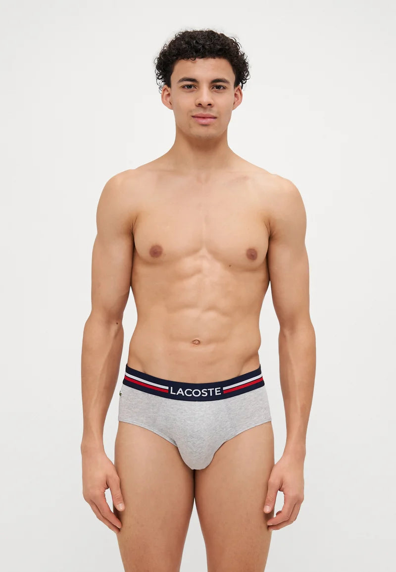 Lacoste Stretch Cotton Briefs 3 Pack – Navy Blue, Silver Chine, Red