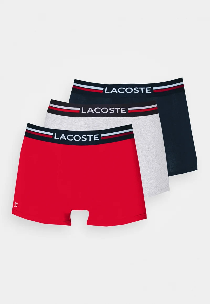 Lacoste Classic Stretch Trunks im 3er-Pack – Marine, Silberchine, Rot