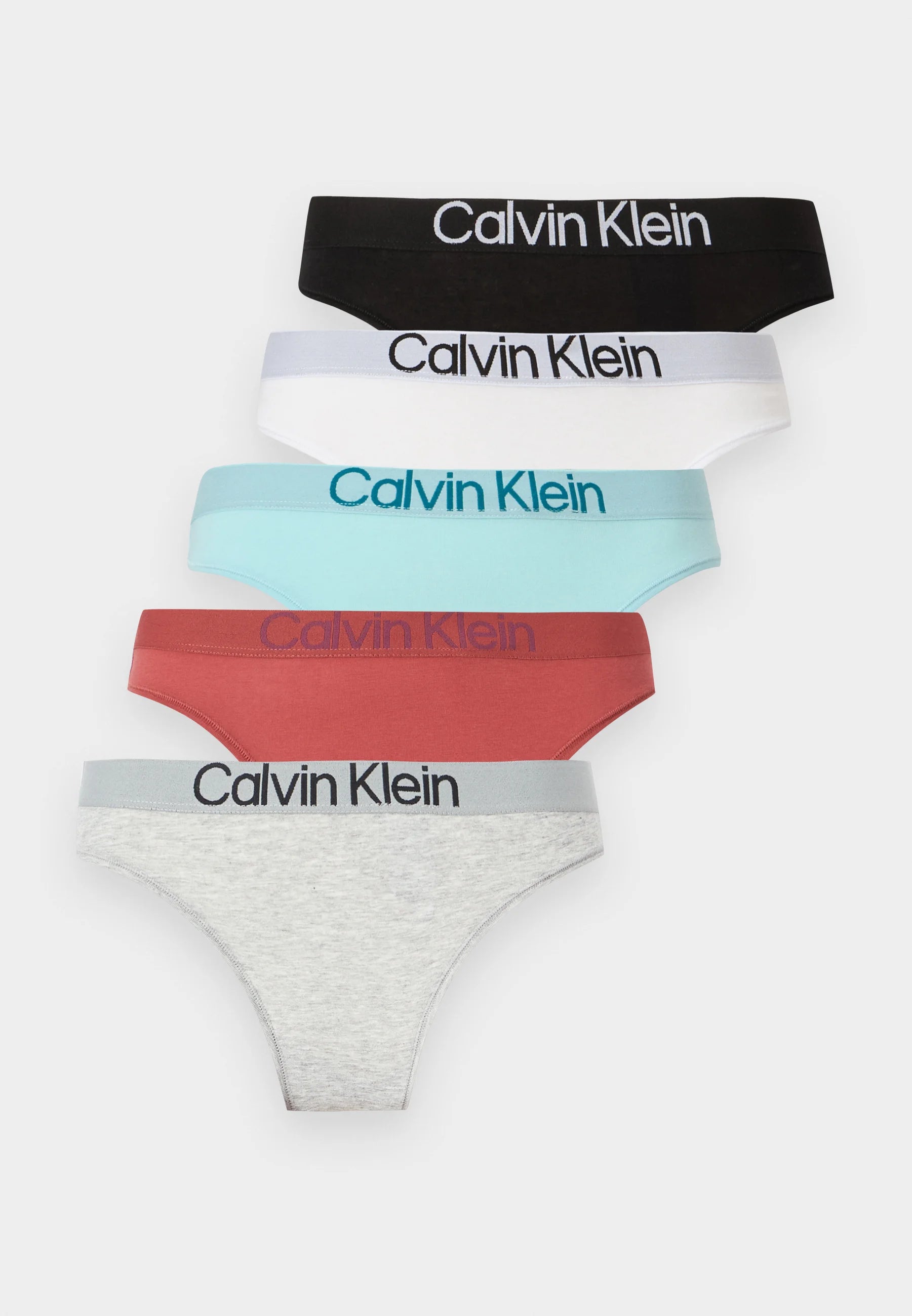 Calvin Klein Extra Soft 5-Pack Thongs – Black, Grey, Dusty Cedar, Antarctic Blue