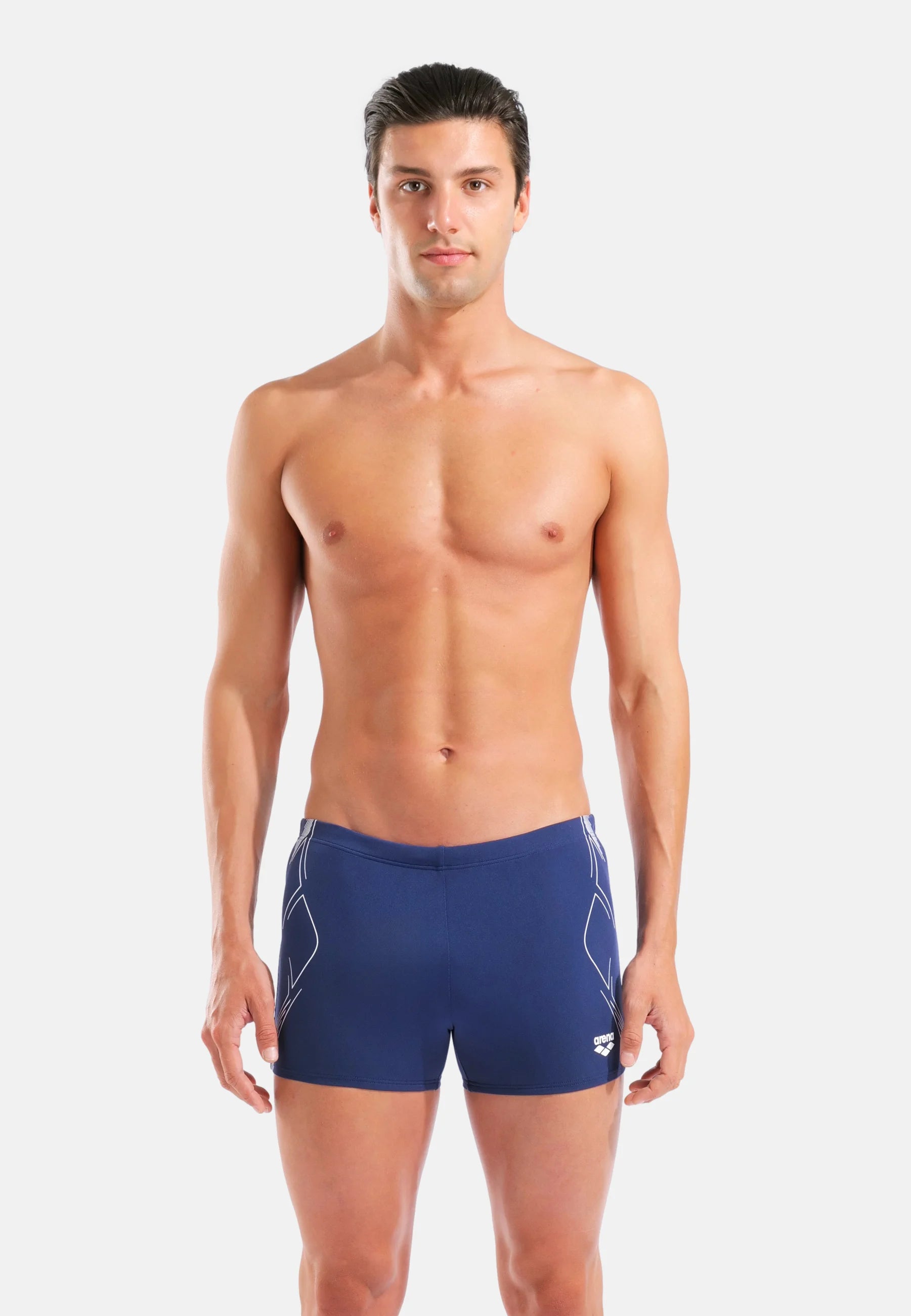 Short de bain graphique Arena – Bleu marine, Blanc
