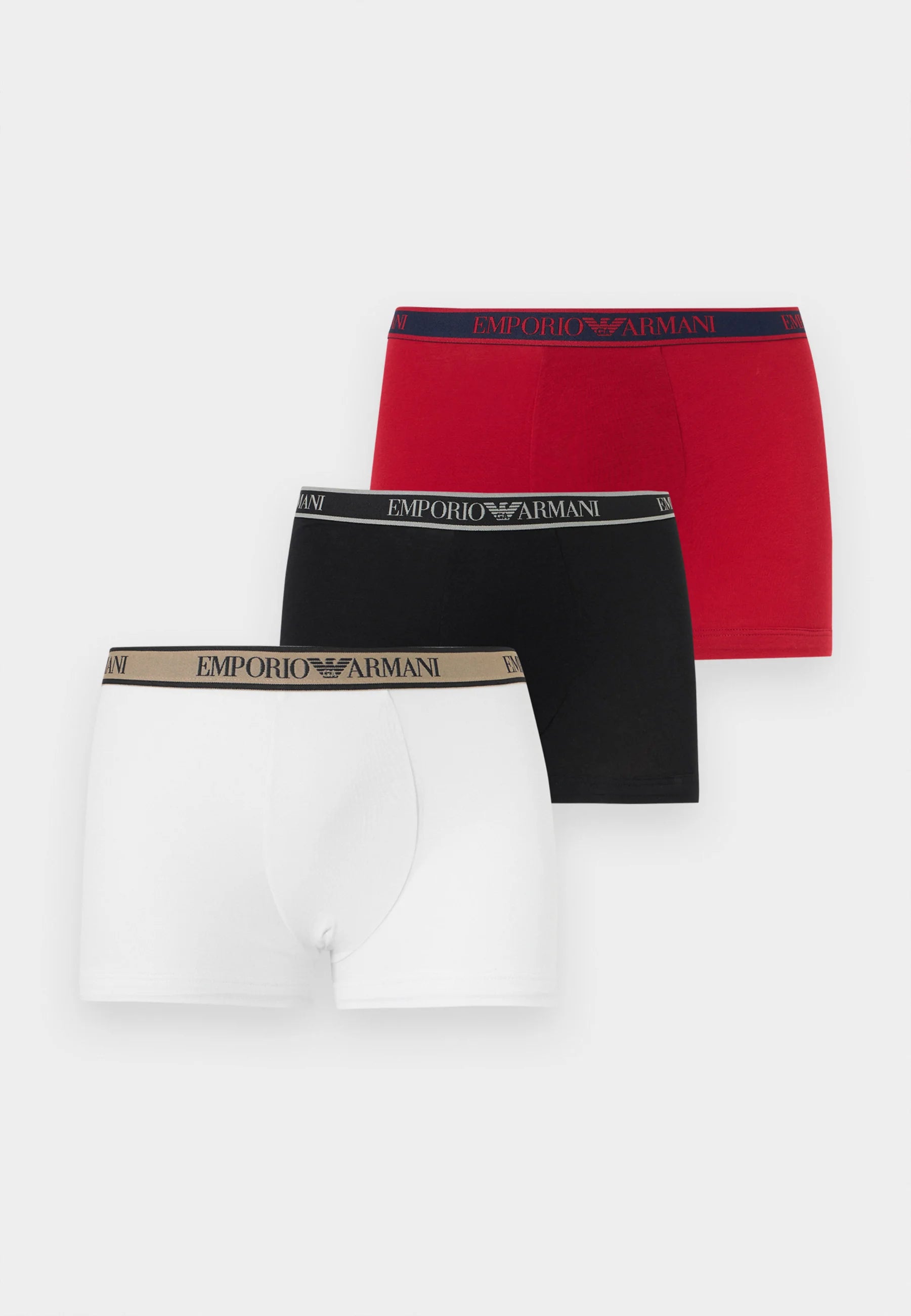 Emporio Armani Core Logoband Cotton Stretch Trunks 3 Pack – Red, White, Black