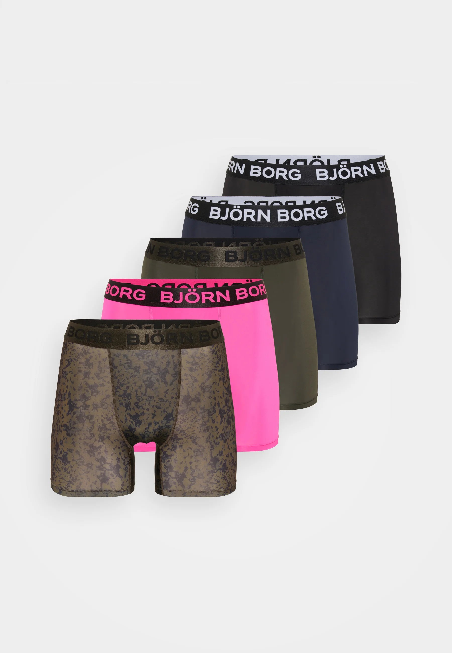 Björn Borg Sports 5 Pack Boxer Briefs – Pink, Blue, Black, Olive