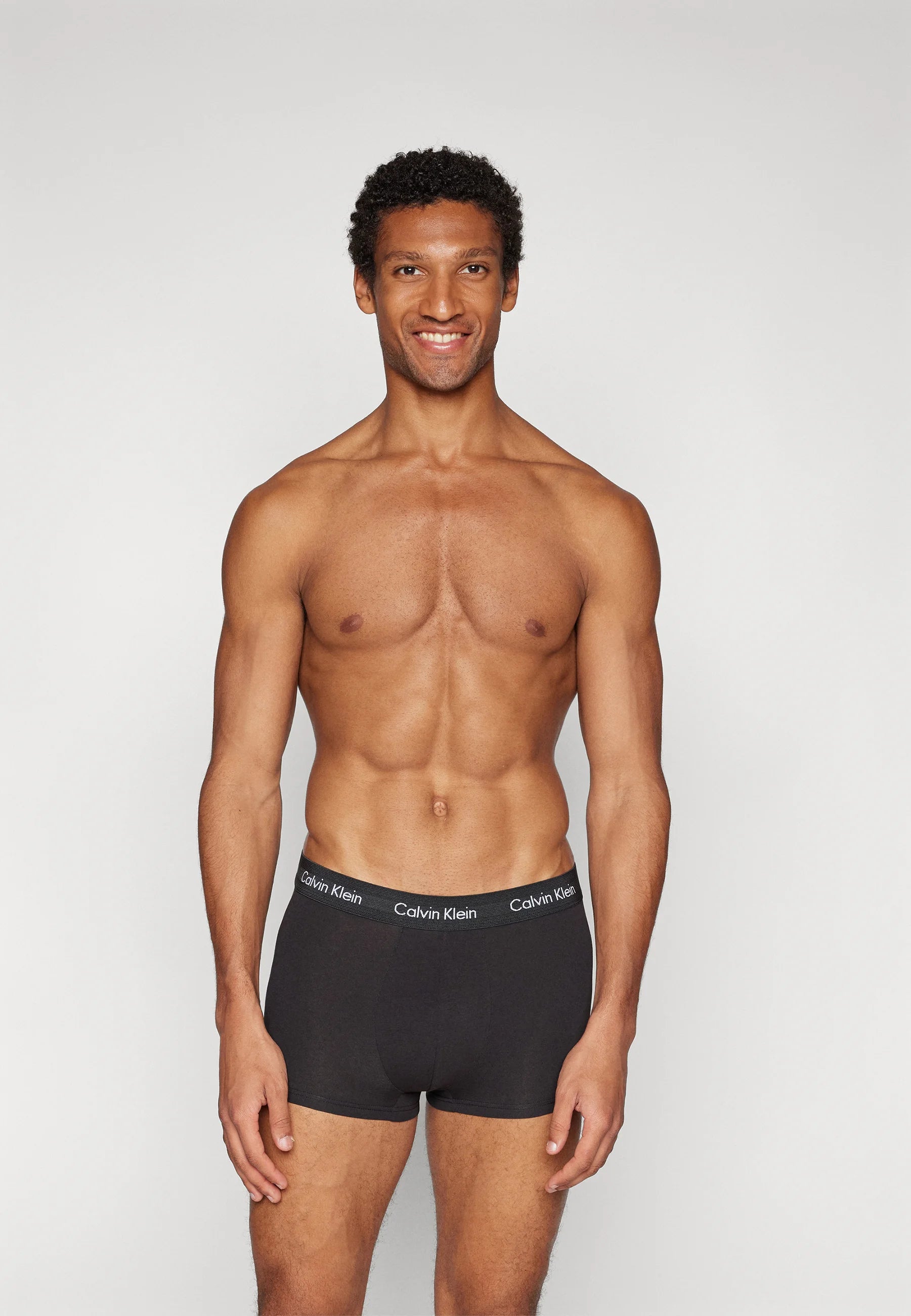 Calvin Klein Cotton Stretch Trunks – 3 Pack – Black , Grey , Black with Logo Print