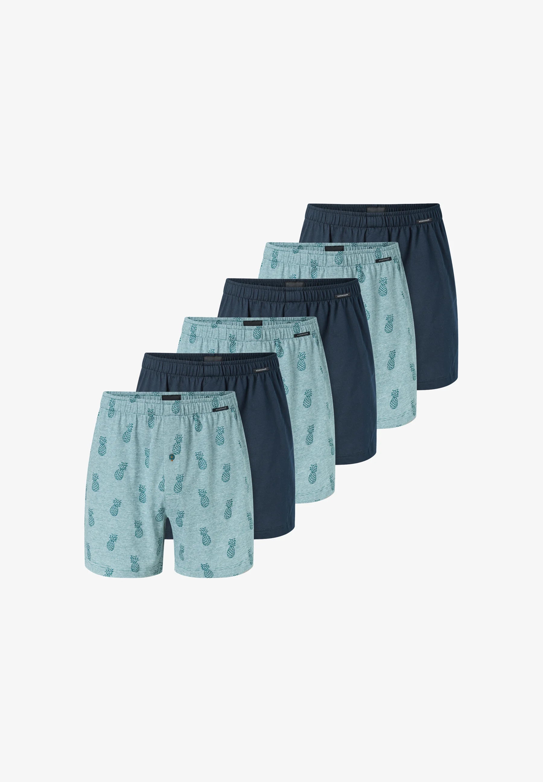 Schiesser Single Jersey Lot de 6 boxers – Bleu foncé, Turquoise