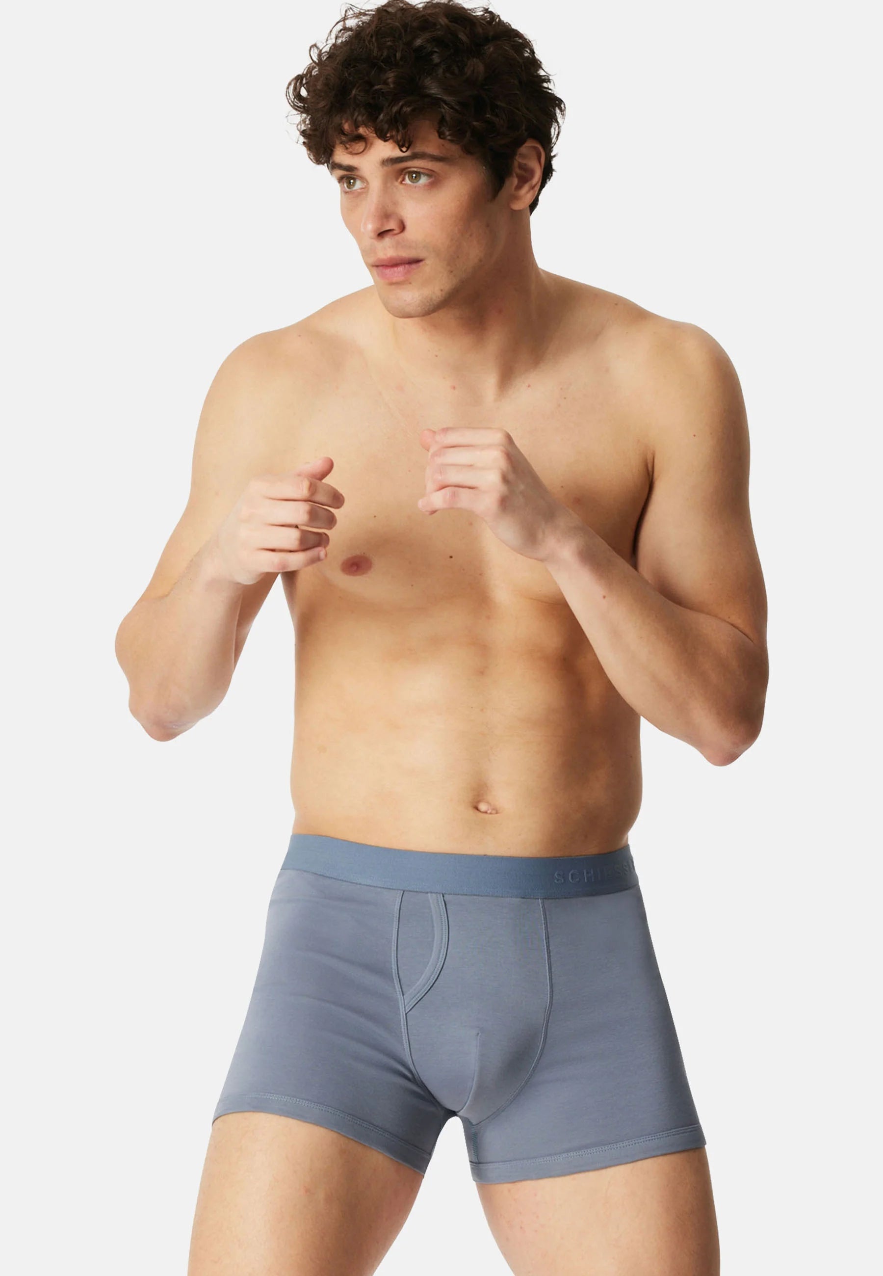 Schiesser Cotton Rib Trunks – Blue Grey