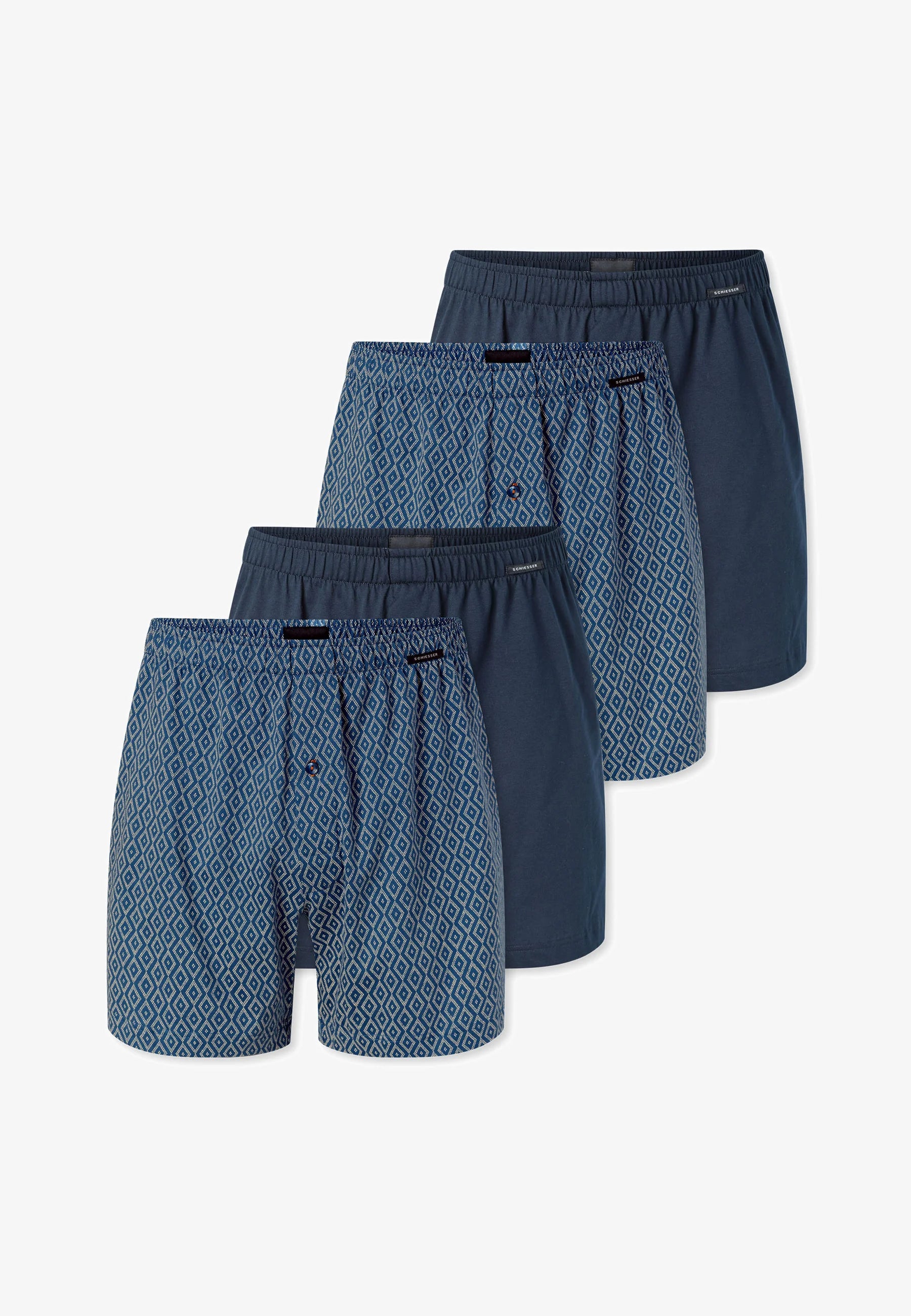 Schiesser Cotton Boxer Shorts 4 Pack – Dark Blue, Patterned
