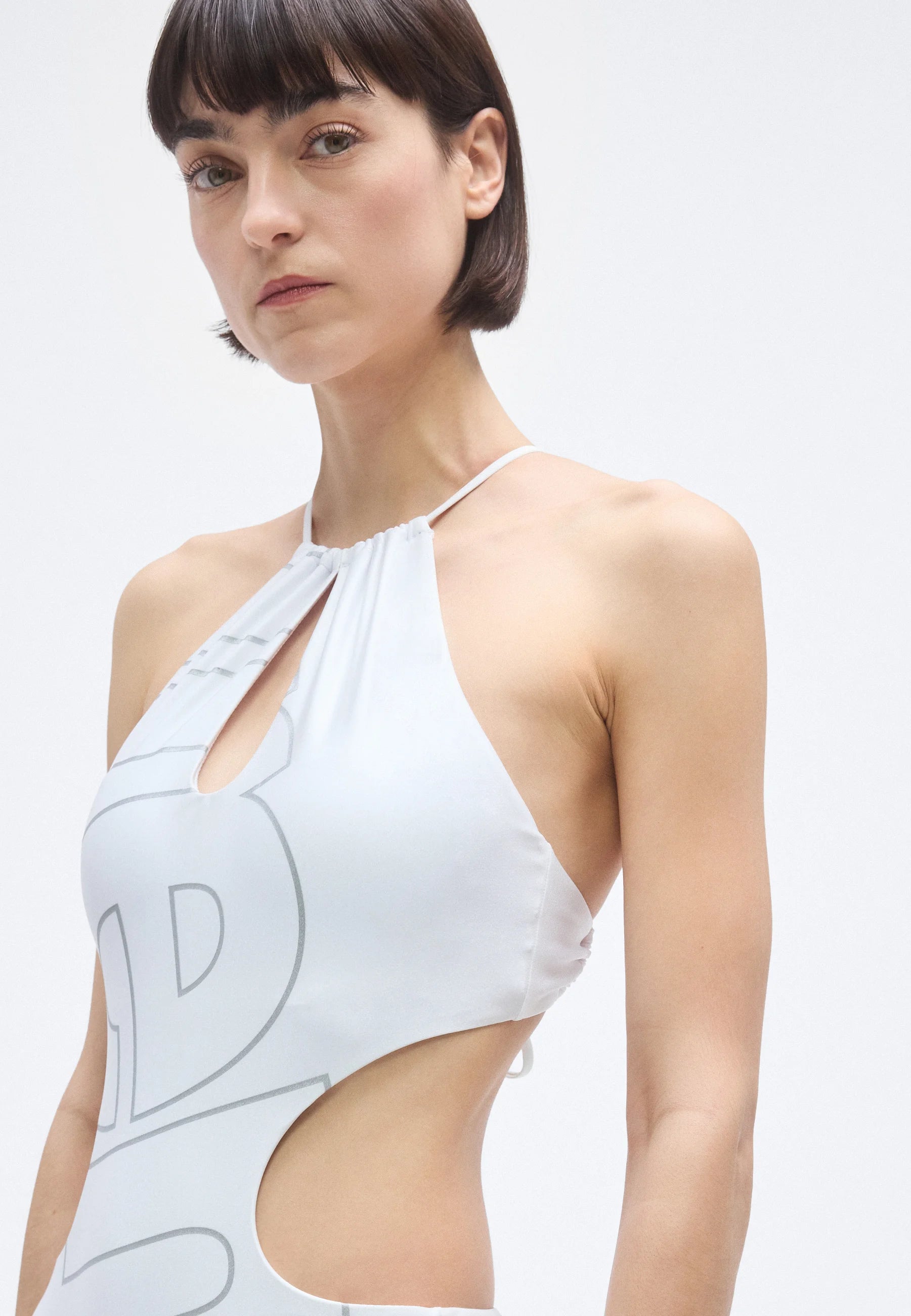 Arena Logotype Cutout One-Piece Swimsuit – White
