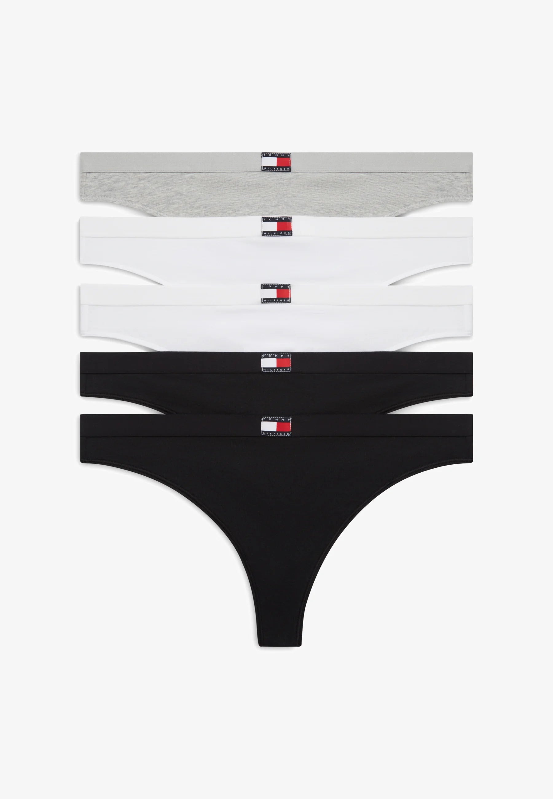 Tanga Tommy Hilfiger Heritage v 5 balení – šedá, bílá, černá