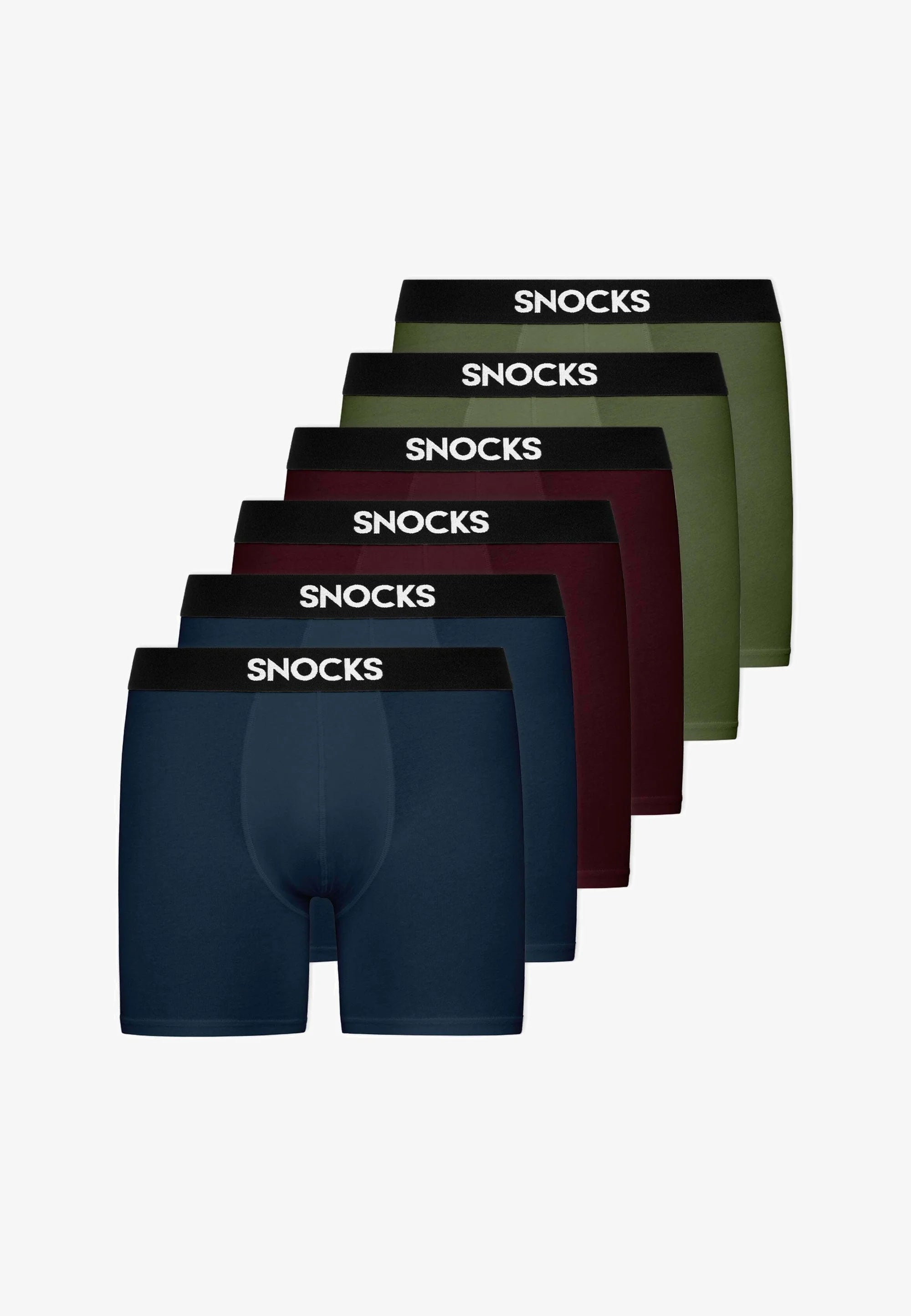 Slip boxer a gamba lunga SNOCKS: rosso, oliva, blu