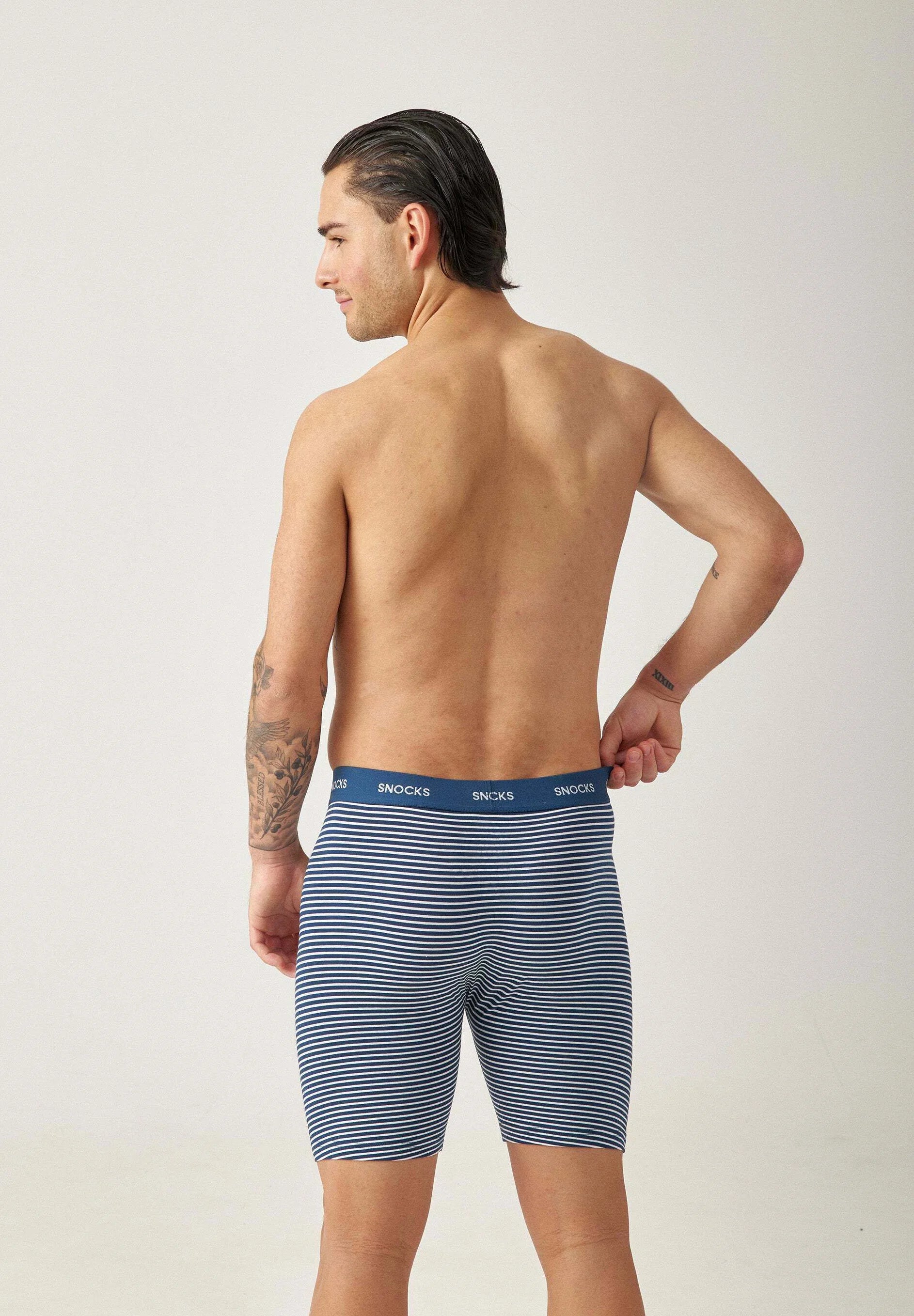 SNOCKS Boxer à jambe longue – Ensemble à rayures bleues