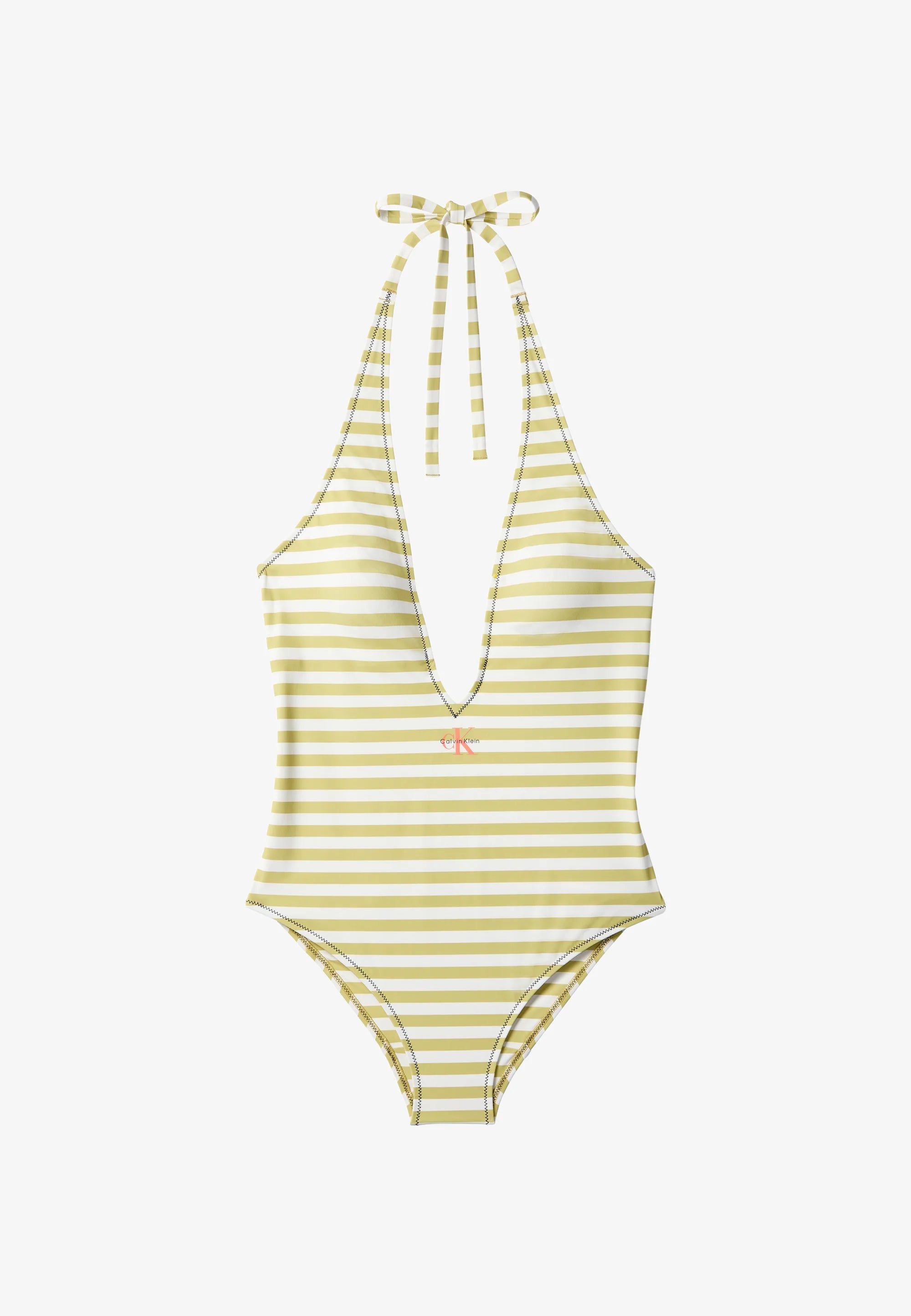 Calvin Klein Plunge Graphic Monogram One-Piece Swimsuit – Party Lime
