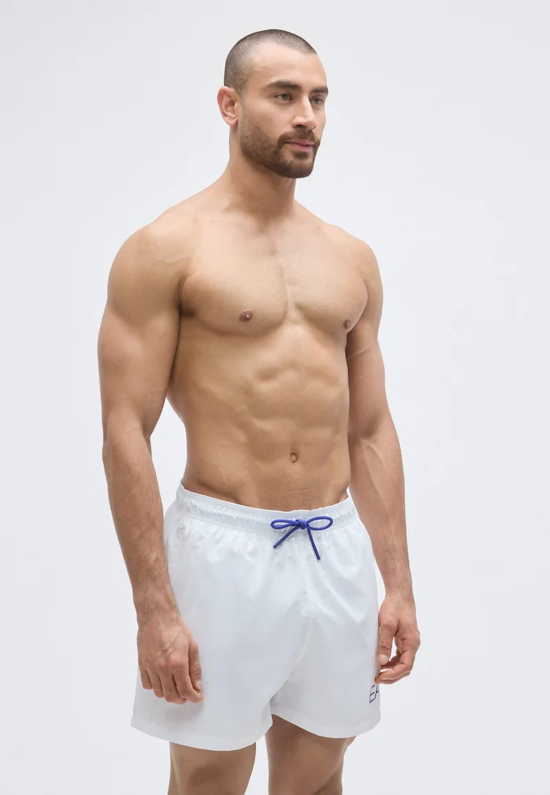 Plavecké šortky Emporio Armani EA7 Water Sport Extended Logo Boxer – bílé, modré Clematis