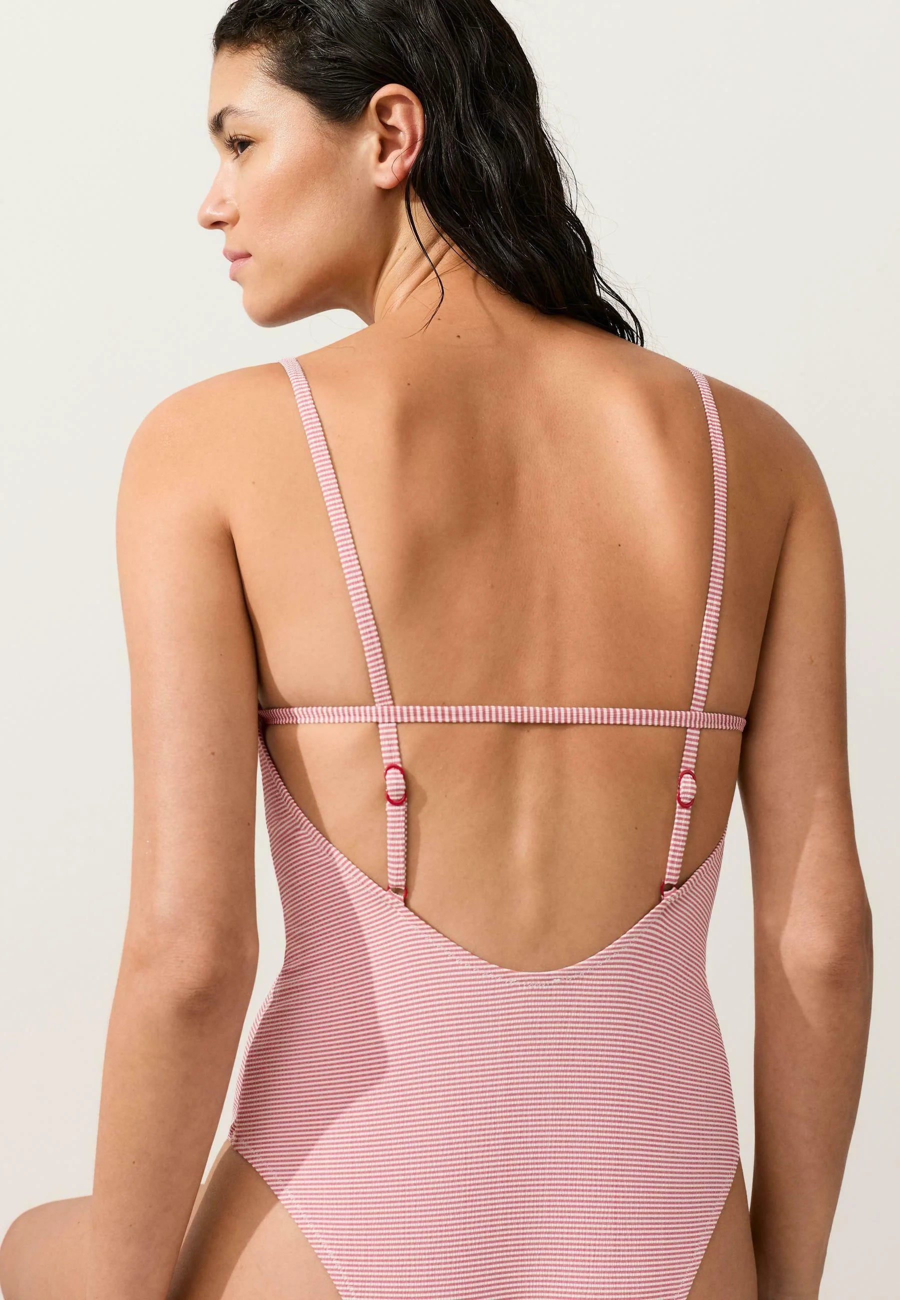 Maillot de bain une pièce triangle à rayures OYSHO - Rouge