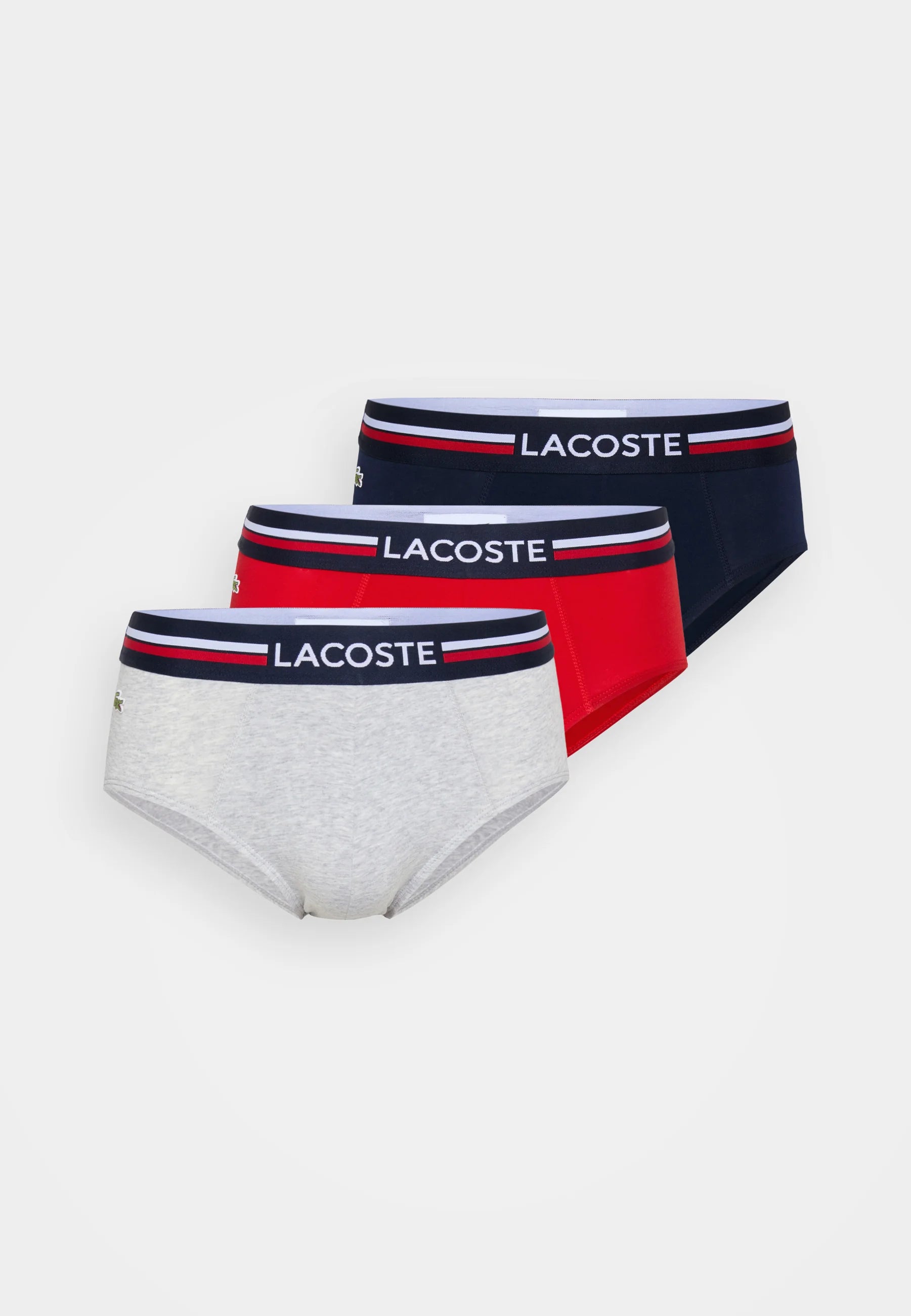 Lacoste Stretch Cotton Briefs 3 Pack – Navy Blue, Silver Chine, Red
