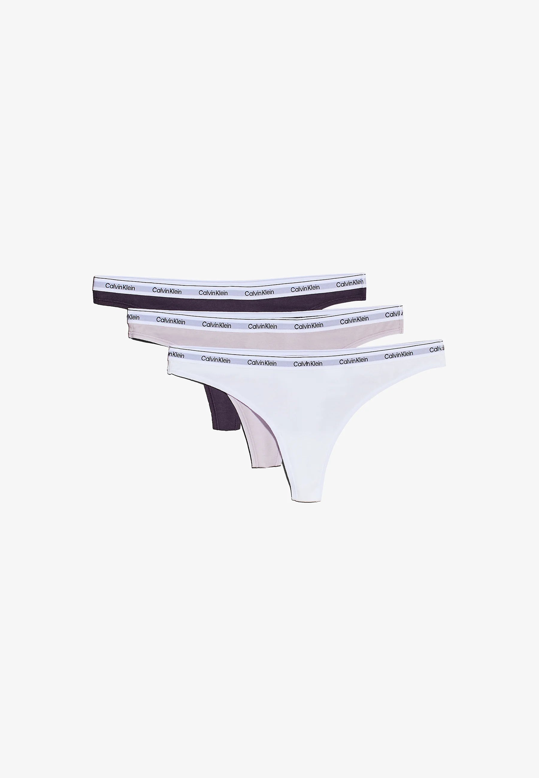 Trójpak stringów Calvin Klein Logo Icon – Nightshade Lilac, Sugar White