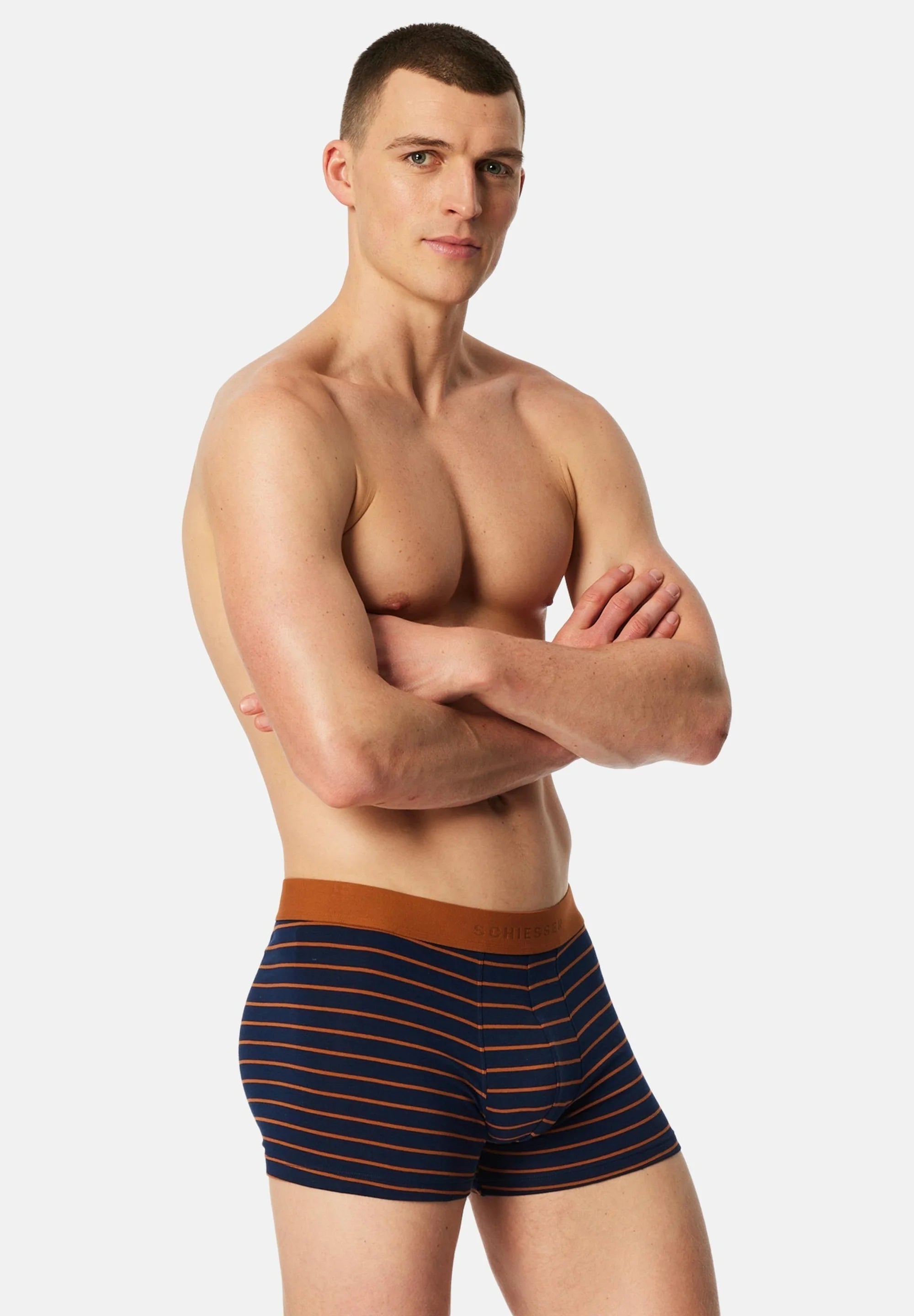 Schiesser Essential Cotton Trunks – Dark Blue, Orange