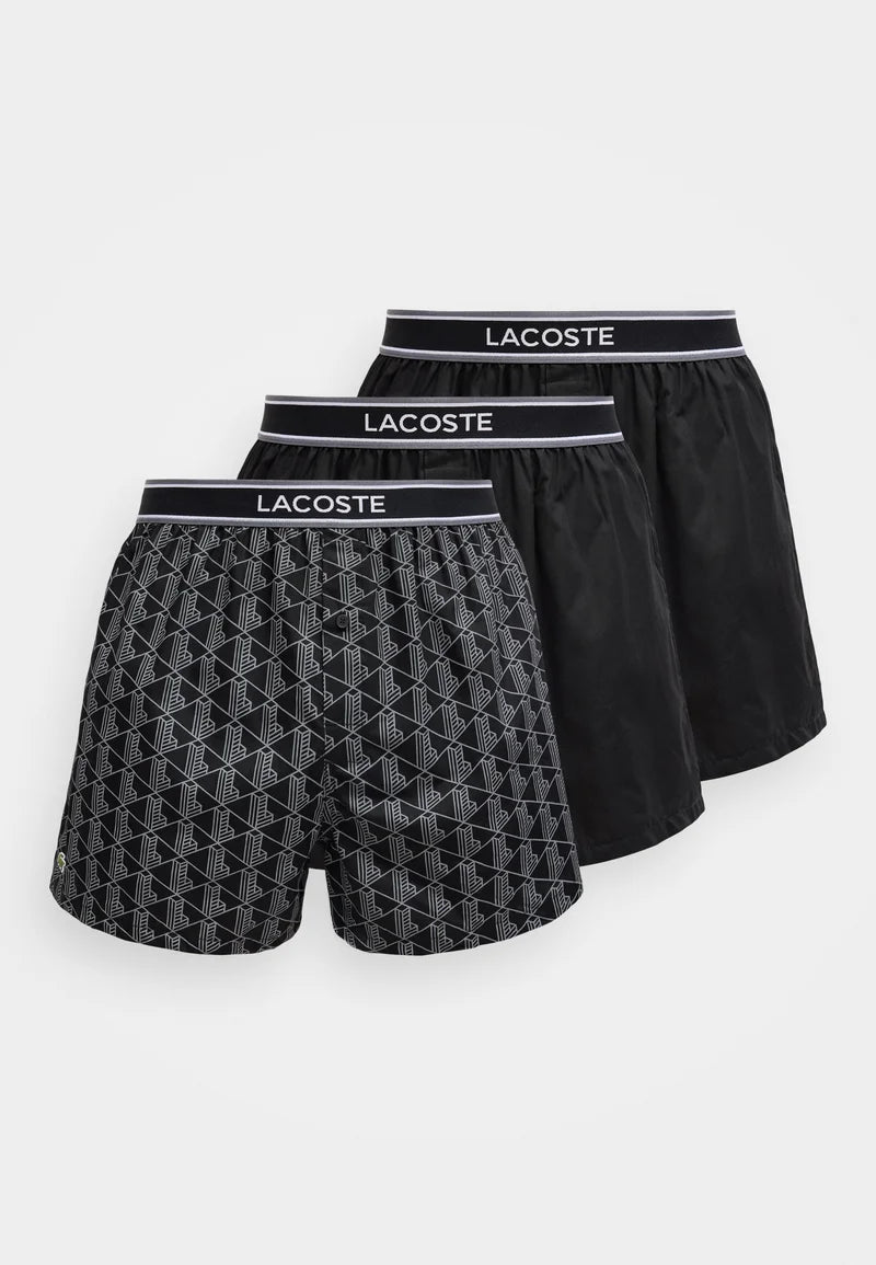 Lacoste 3 Pack Loose Cotton Boxer Shorts – Black