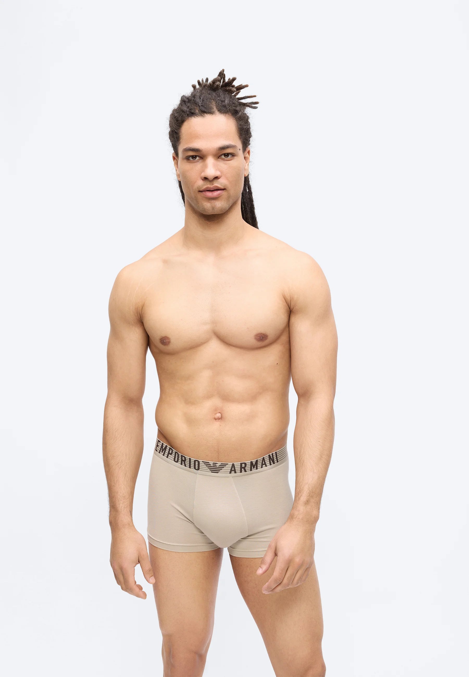 Emporio Armani Premium Stretch Trunks 2er-Pack – Nuss, Weiß