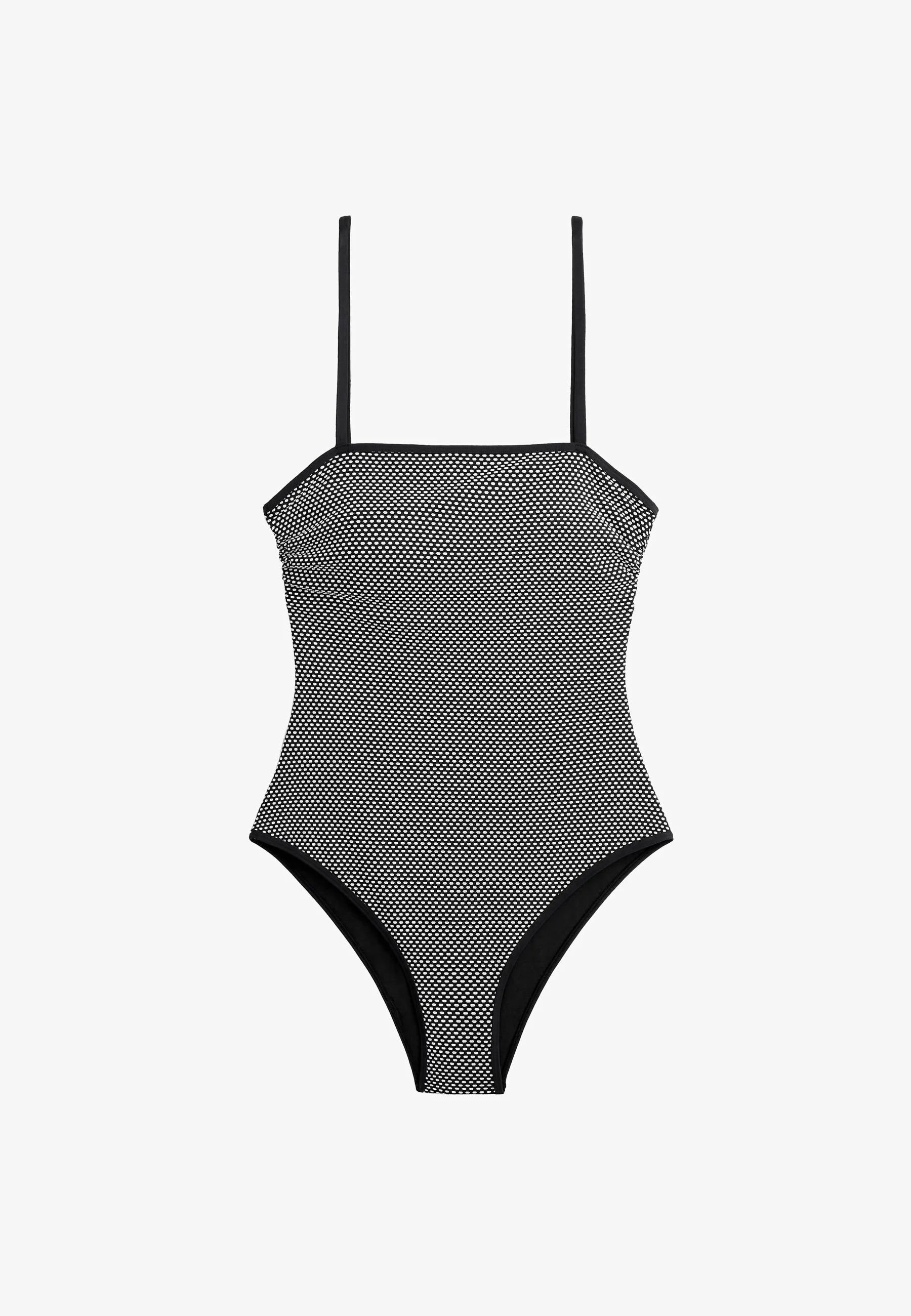 OYSHO Bandeau Jacquard Polka Dot One-Piece Swimsuit – Black