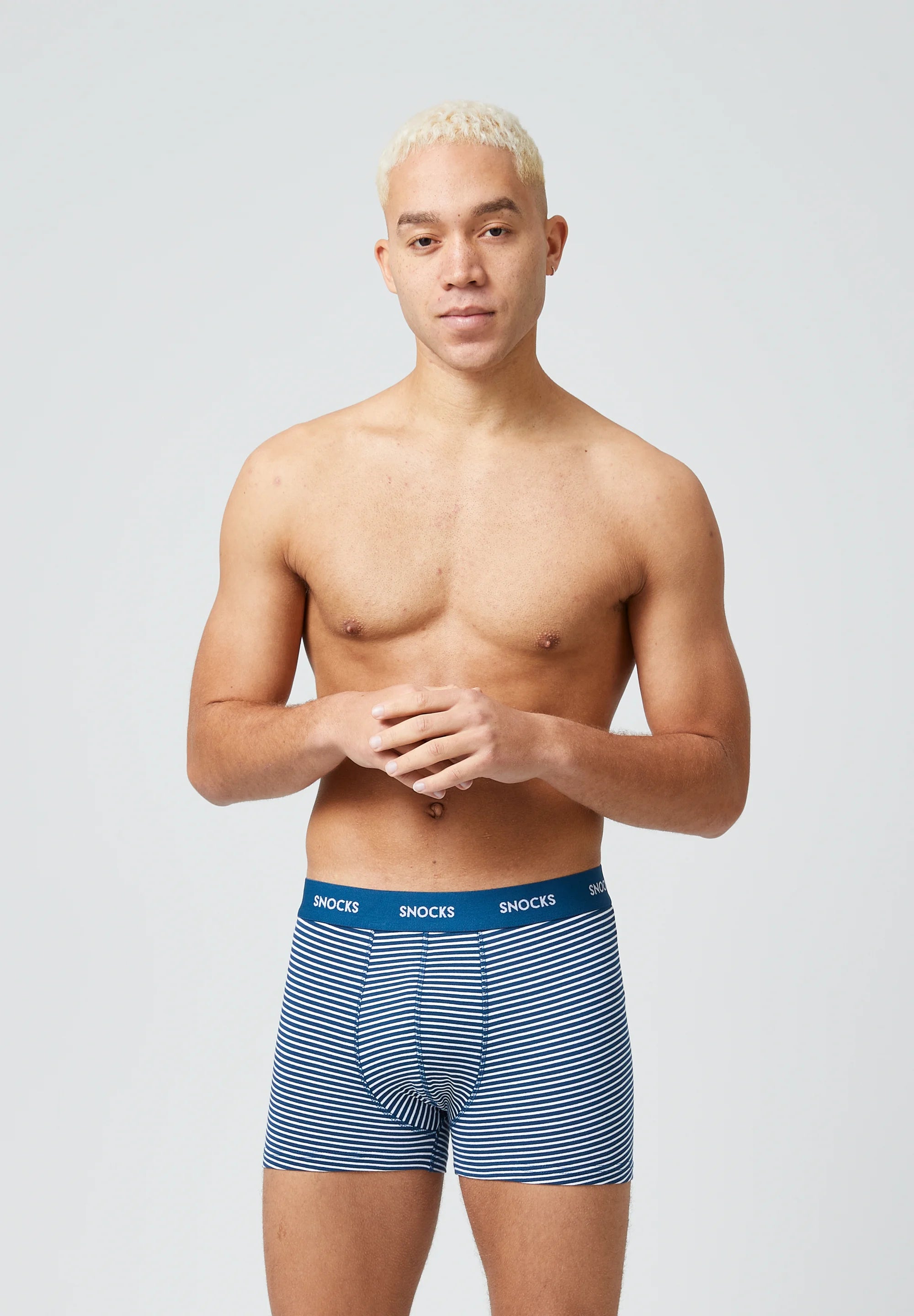 SNOCKS 6er-Pack Unterhosen mit farbigem Bund – Blau gestreift