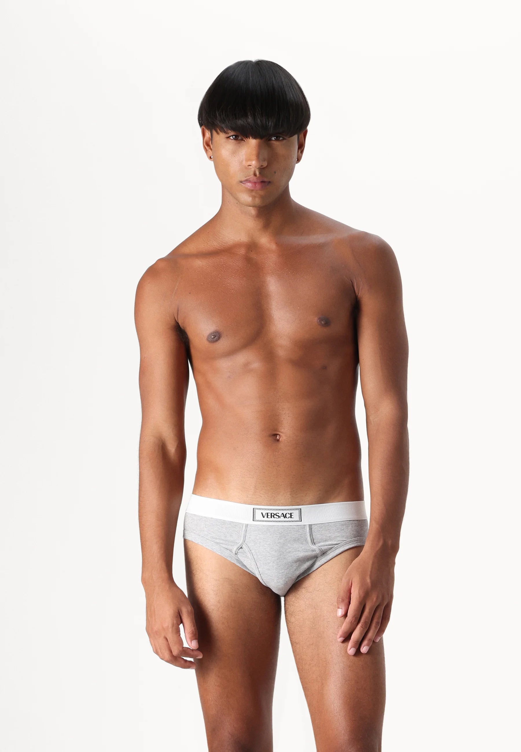 Bavlněné Stretch Rib kalhotky Versace – šedé