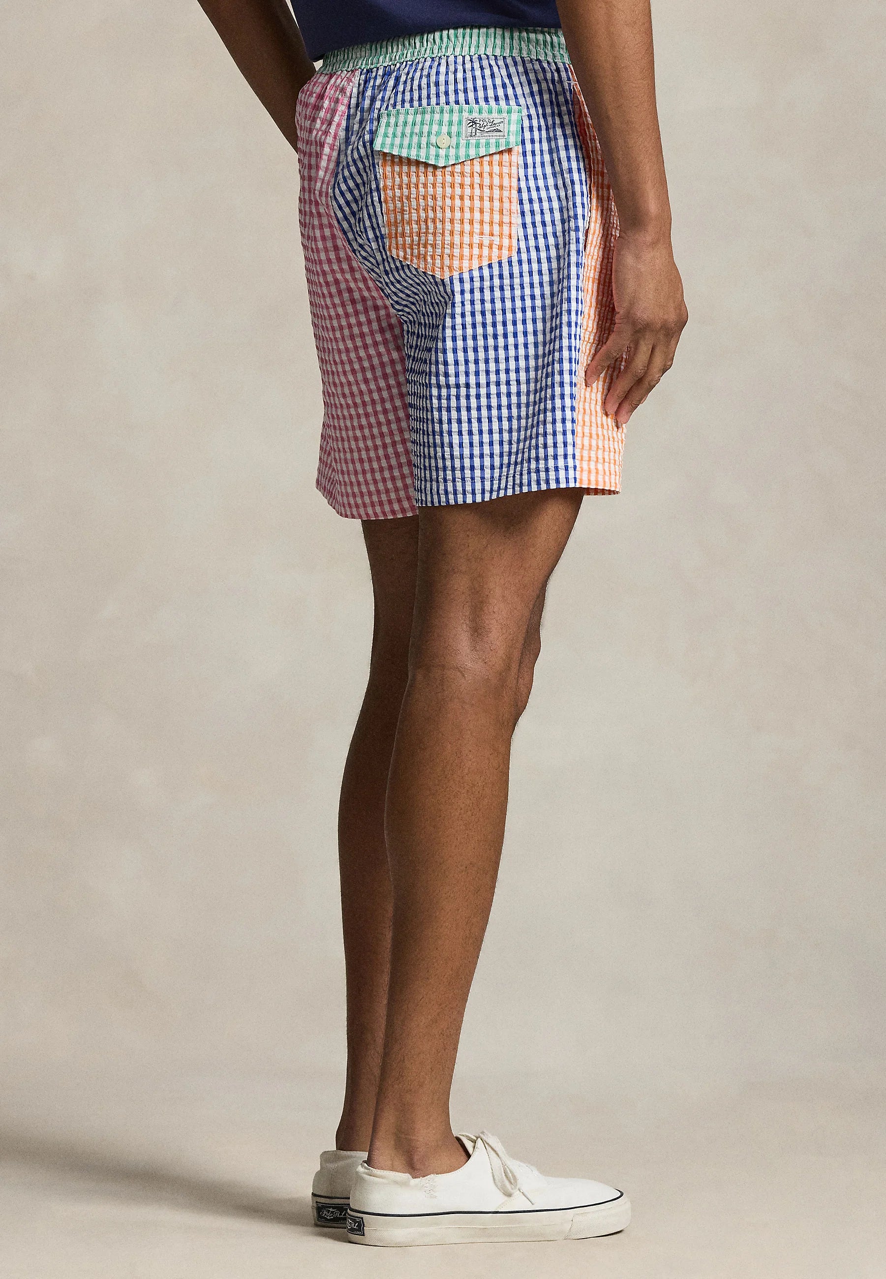 Plavkové šortky Polo Ralph Lauren Seersucker Gingham Traveler – modré, bílé