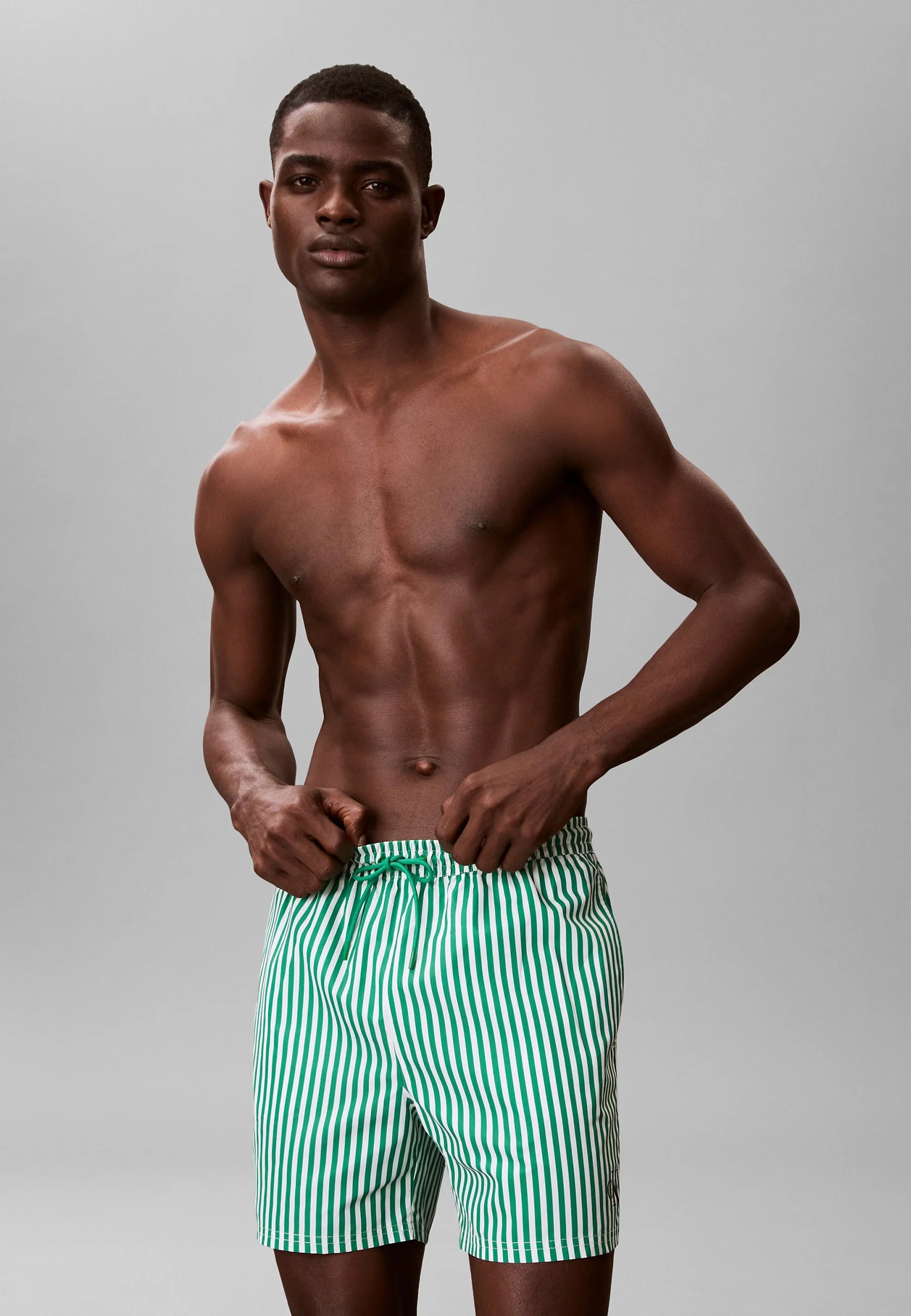 Calvin Klein Graphic Swim Shorts – Penny Stripe, Mardi Gras Green