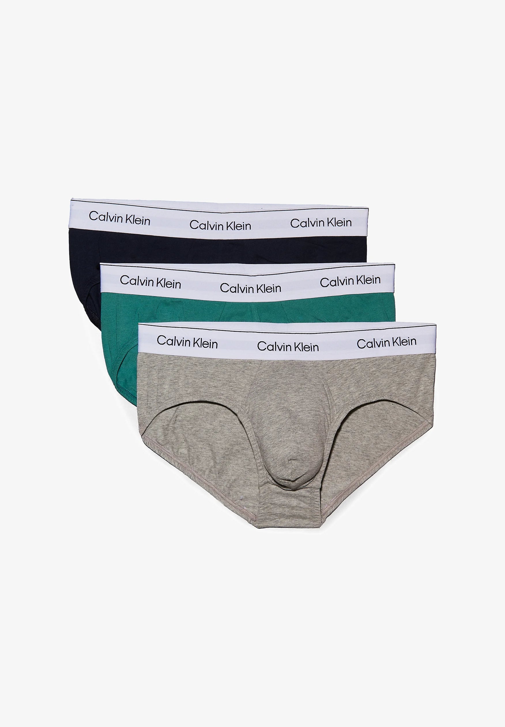 Calvin Klein Icon Baumwoll-Stretch-Hüftslips – 3er-Pack – Shoreline, Grey Heather, Lively Teal