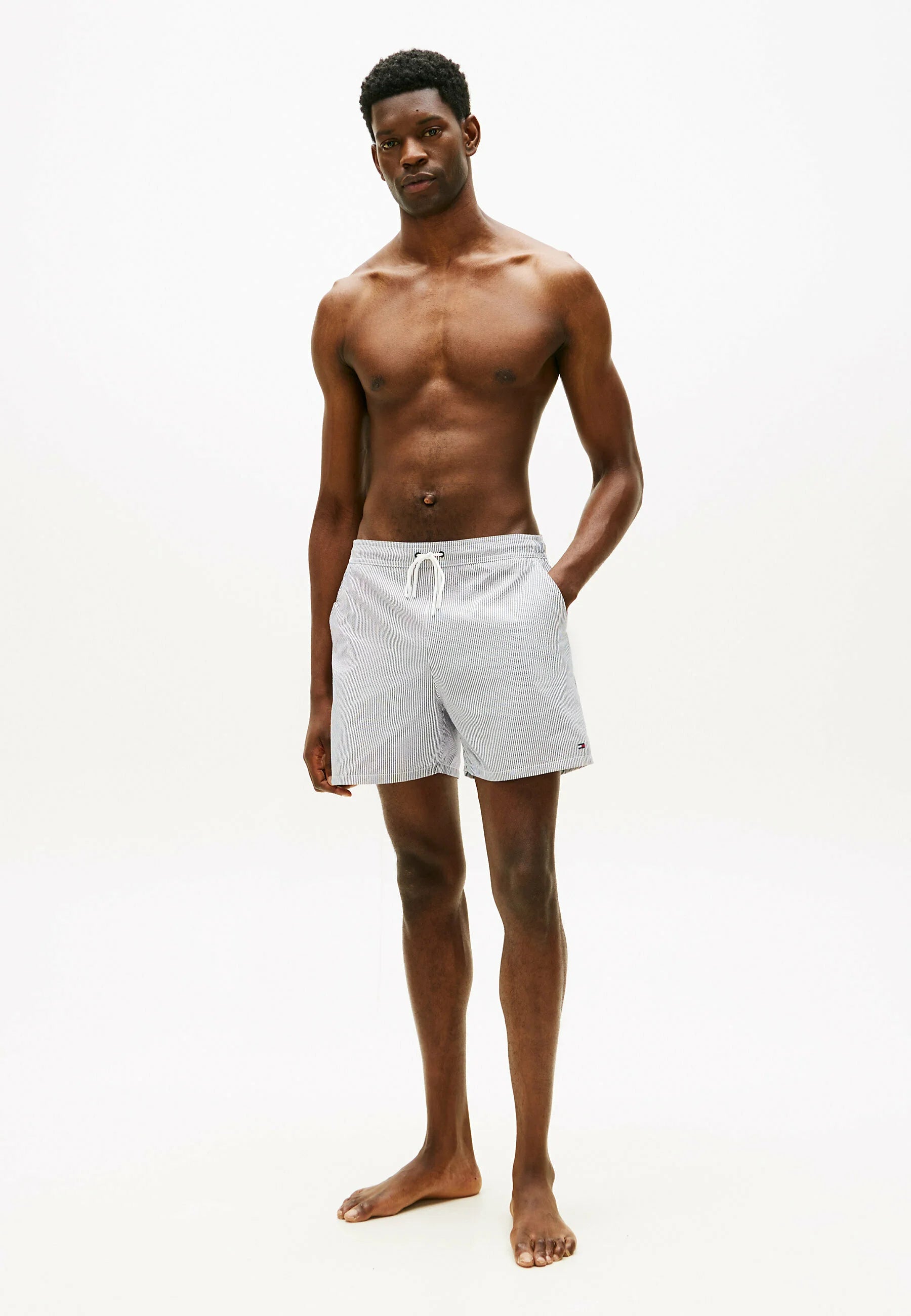 Spodenki kąpielowe Tommy Hilfiger Ithaca w paski – Desert Sky, ecru