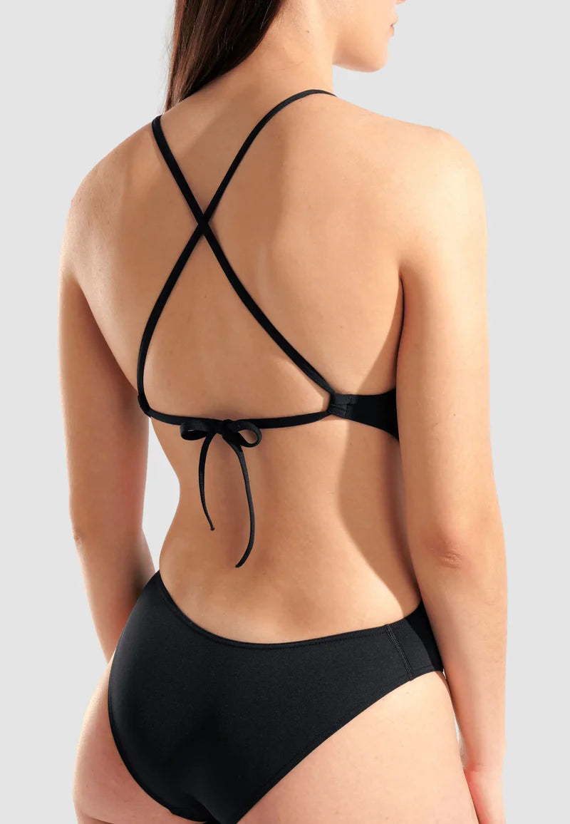 Arena Tie Back Solid Einteiliger Badeanzug – Schwarz