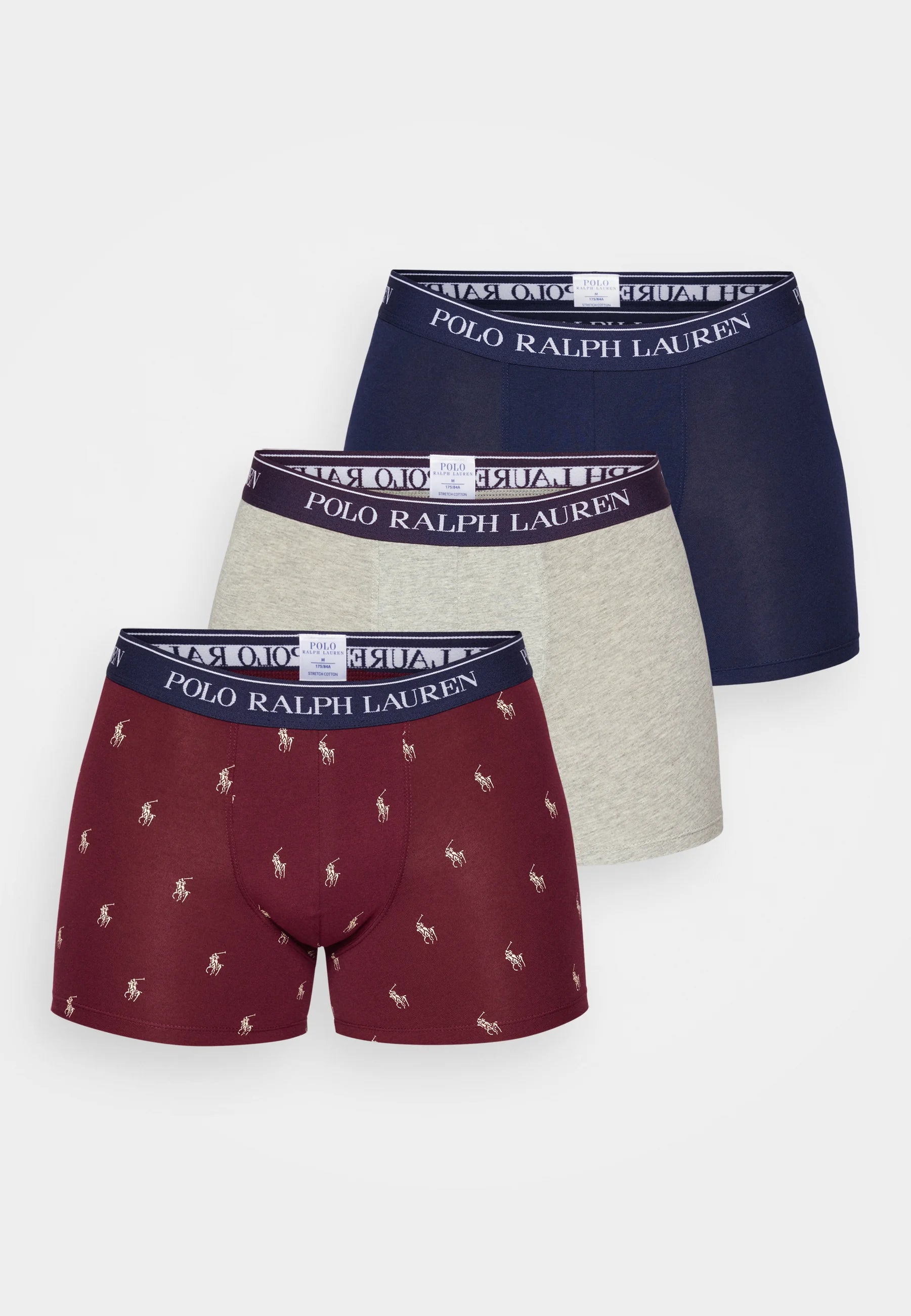 Polo Ralph Lauren Cotton Stretch Boxer Briefs – 3 Pack – Bordeaux, Grey, Dark Blue