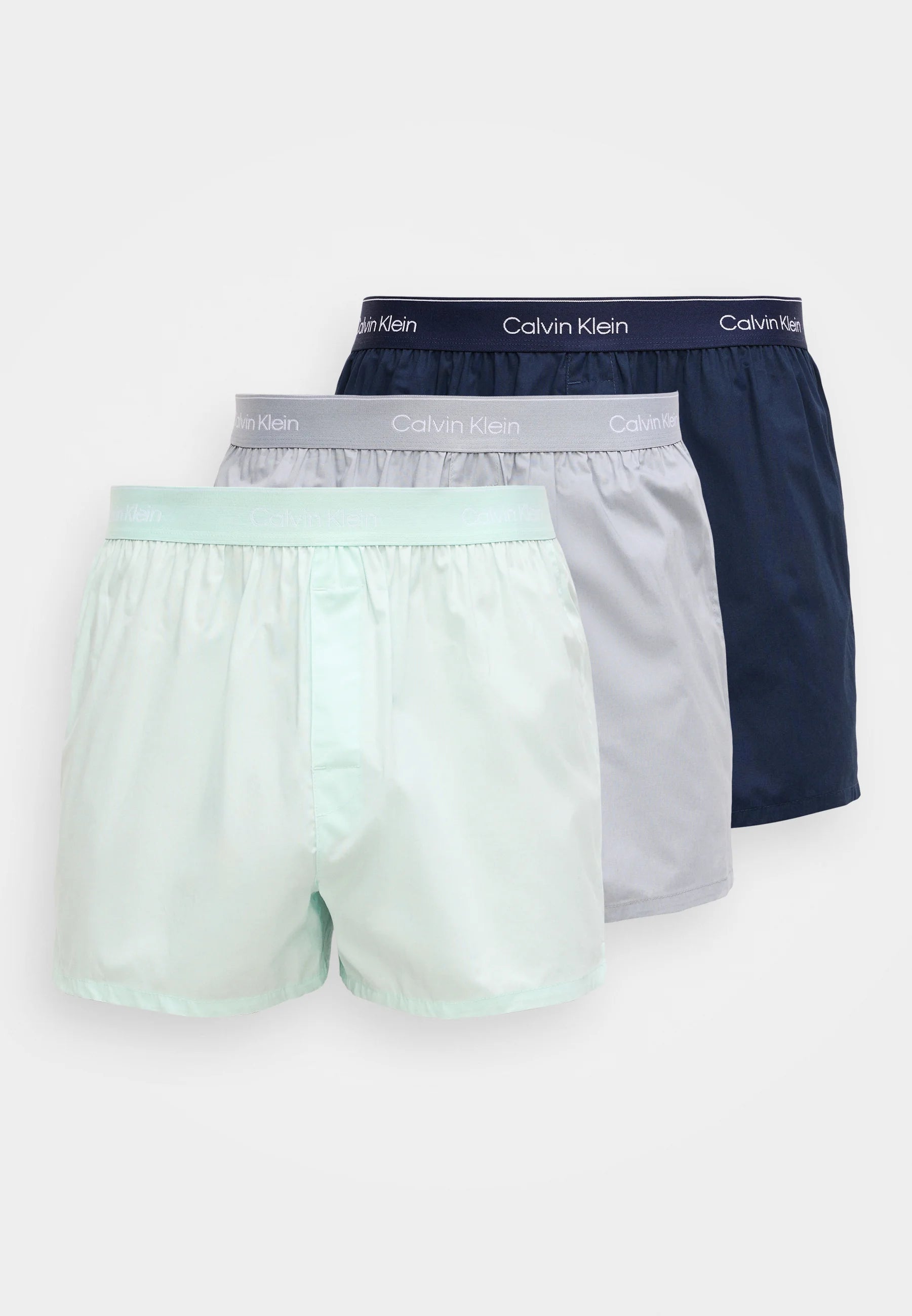 Boxer slim Calvin Klein Icon in cotone elasticizzato - Confezione da 3 - Shoreline, Blu scuro, Grigio nebbia