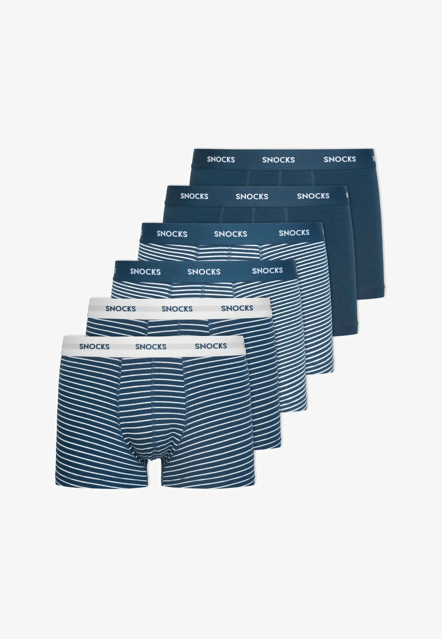 SNOCKS 6er-Pack Unterhosen mit farbigem Bund – Blau gestreift