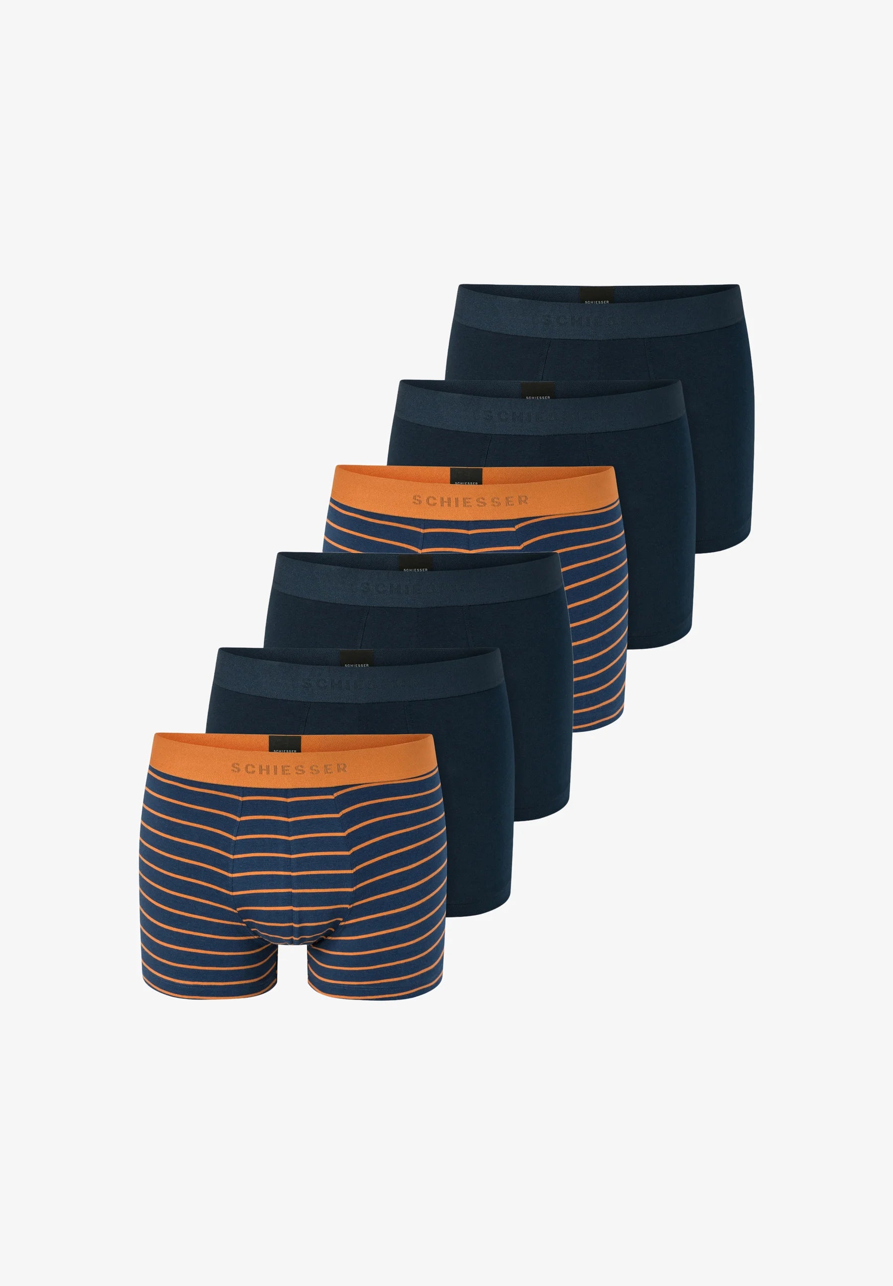 Schiesser Cotton Stretch Trunks 6er-Pack – Dunkelblau, Orange