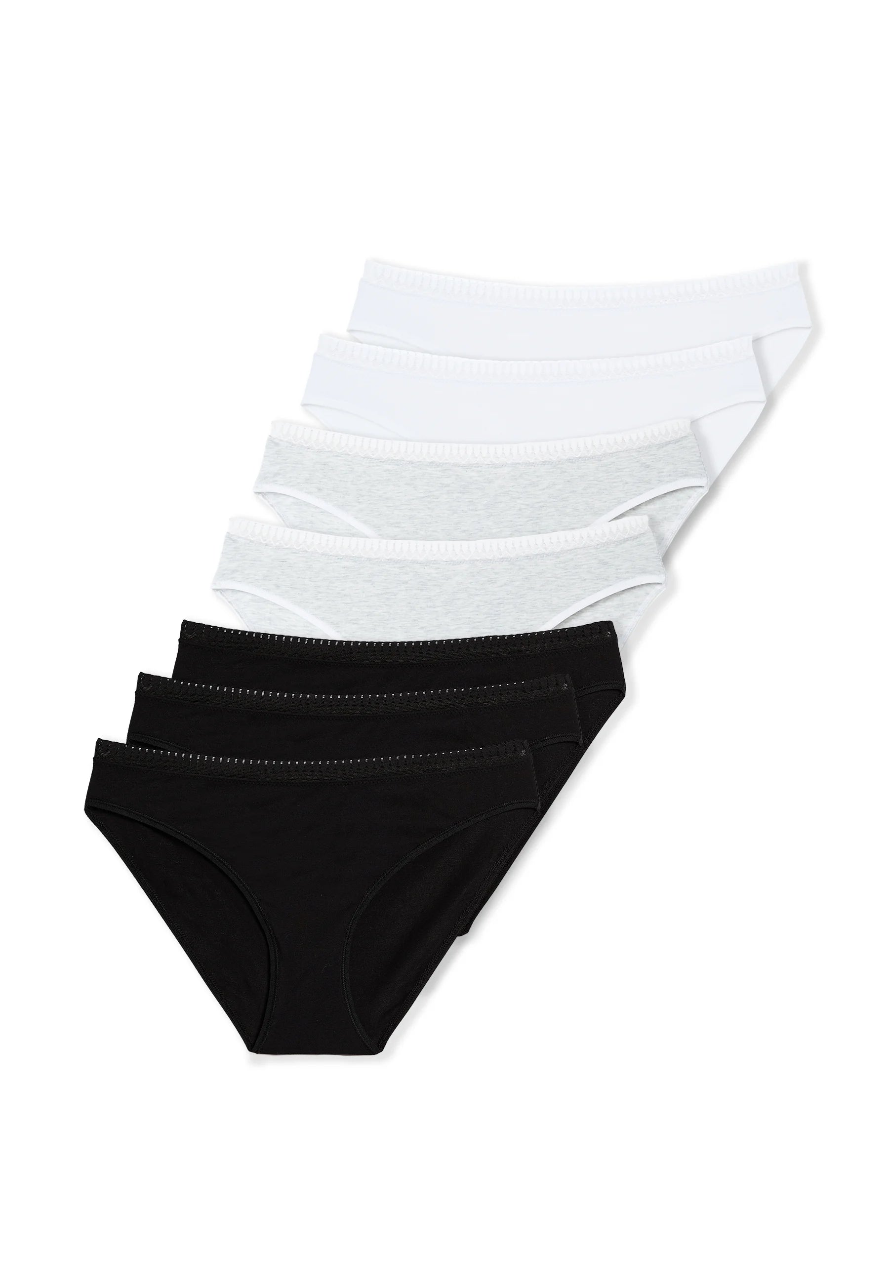 Etam Happily Slips – 7er-Pack, Weiß, Grau, Schwarz