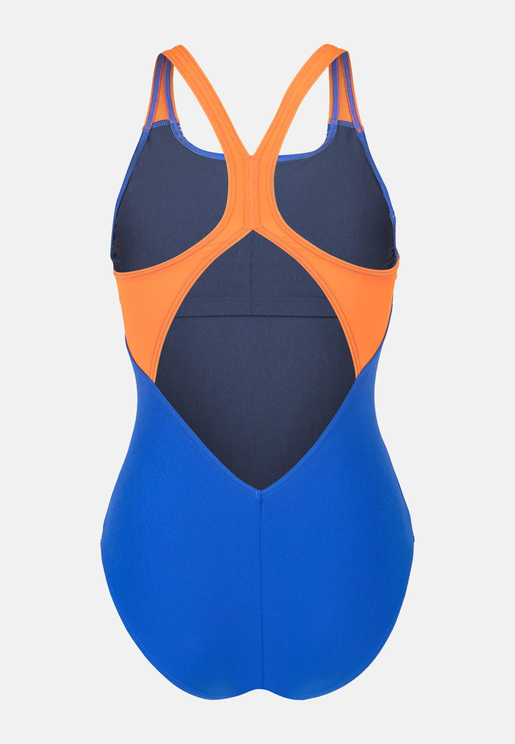 Arena Clear Lines V Back One-Piece Swimsuit – Neon Blue, Team Orange